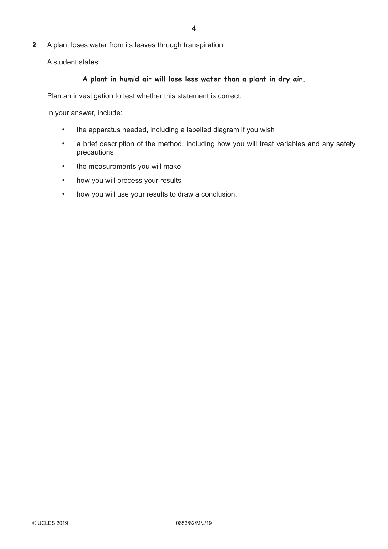 Cambridge IGCSE Science - Combined 0653 2019 May/June Paper 6 · Variant 2 question paper, page 4 of 12