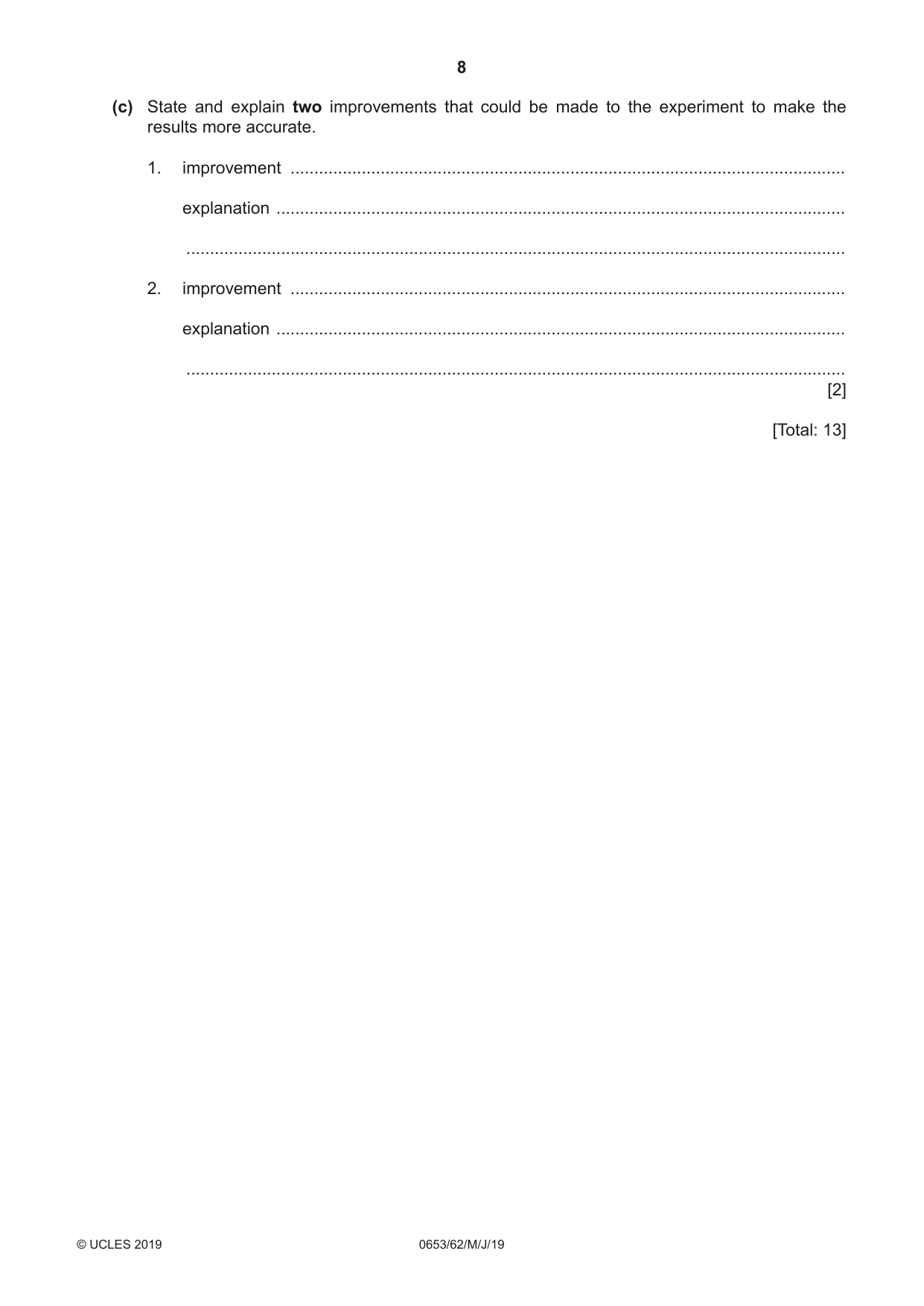 Cambridge IGCSE Science - Combined 0653 2019 May/June Paper 6 · Variant 2 question paper, page 8 of 12