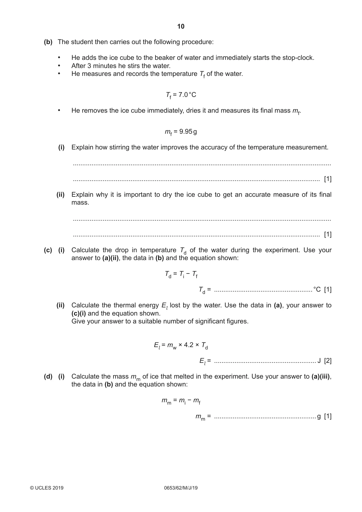 Cambridge IGCSE Science - Combined 0653 2019 May/June Paper 6 · Variant 2 question paper, page 10 of 12