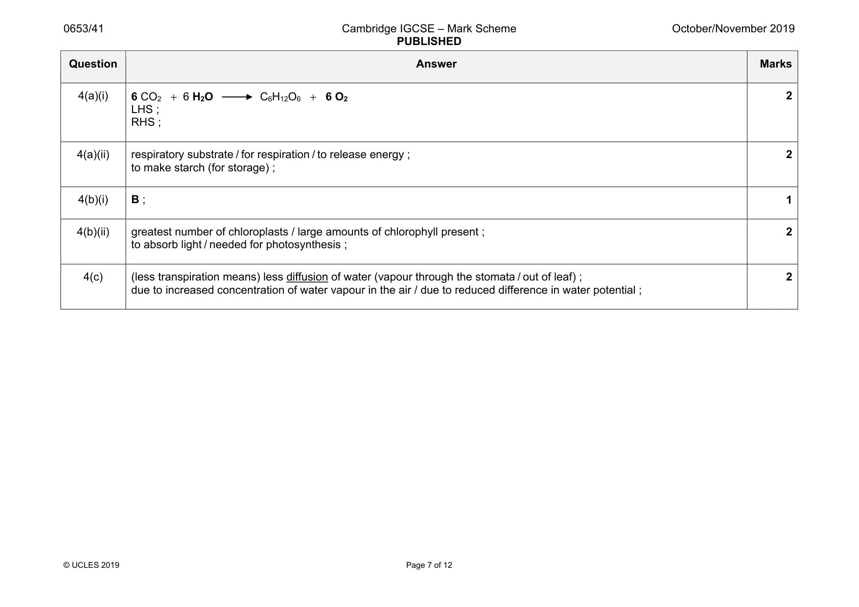 Mark scheme, page 7 of 12