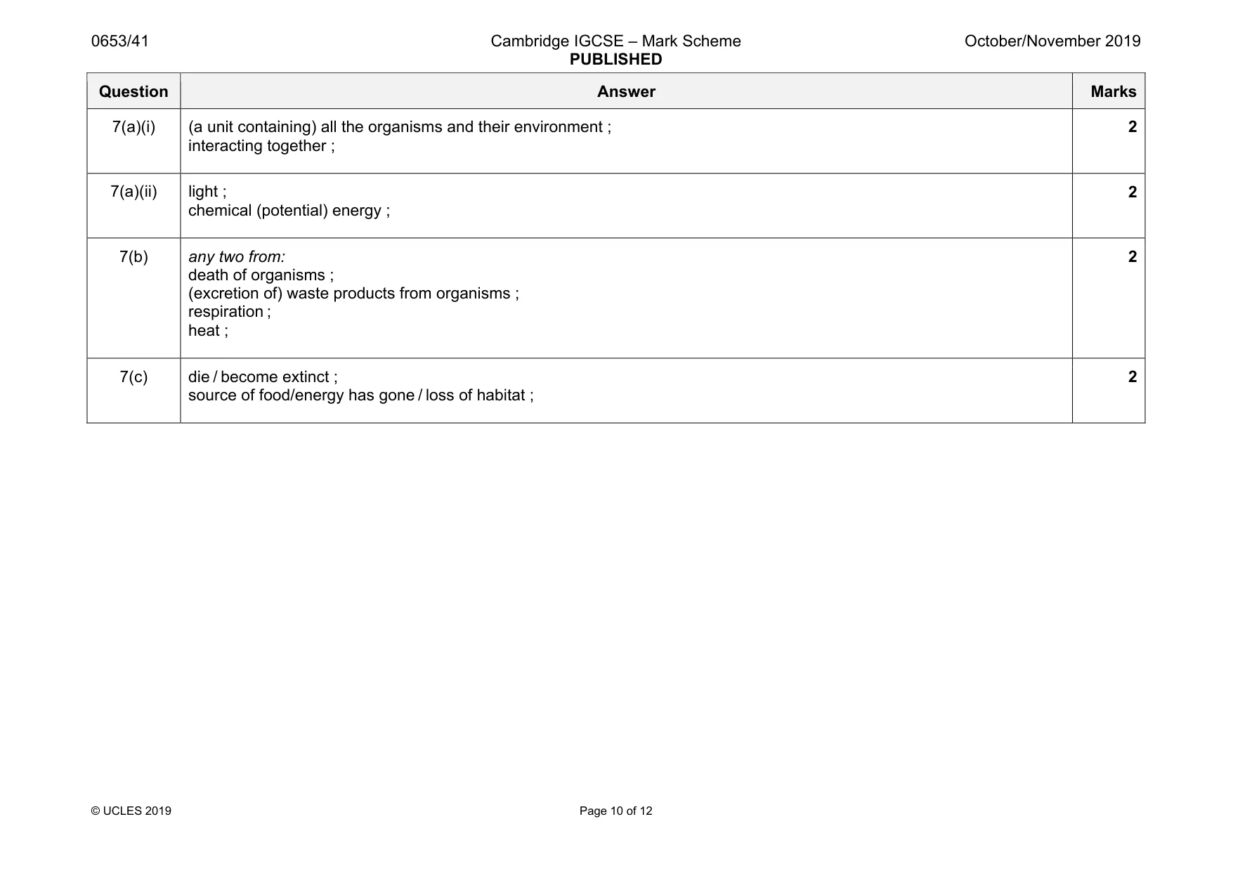 Mark scheme, page 10 of 12