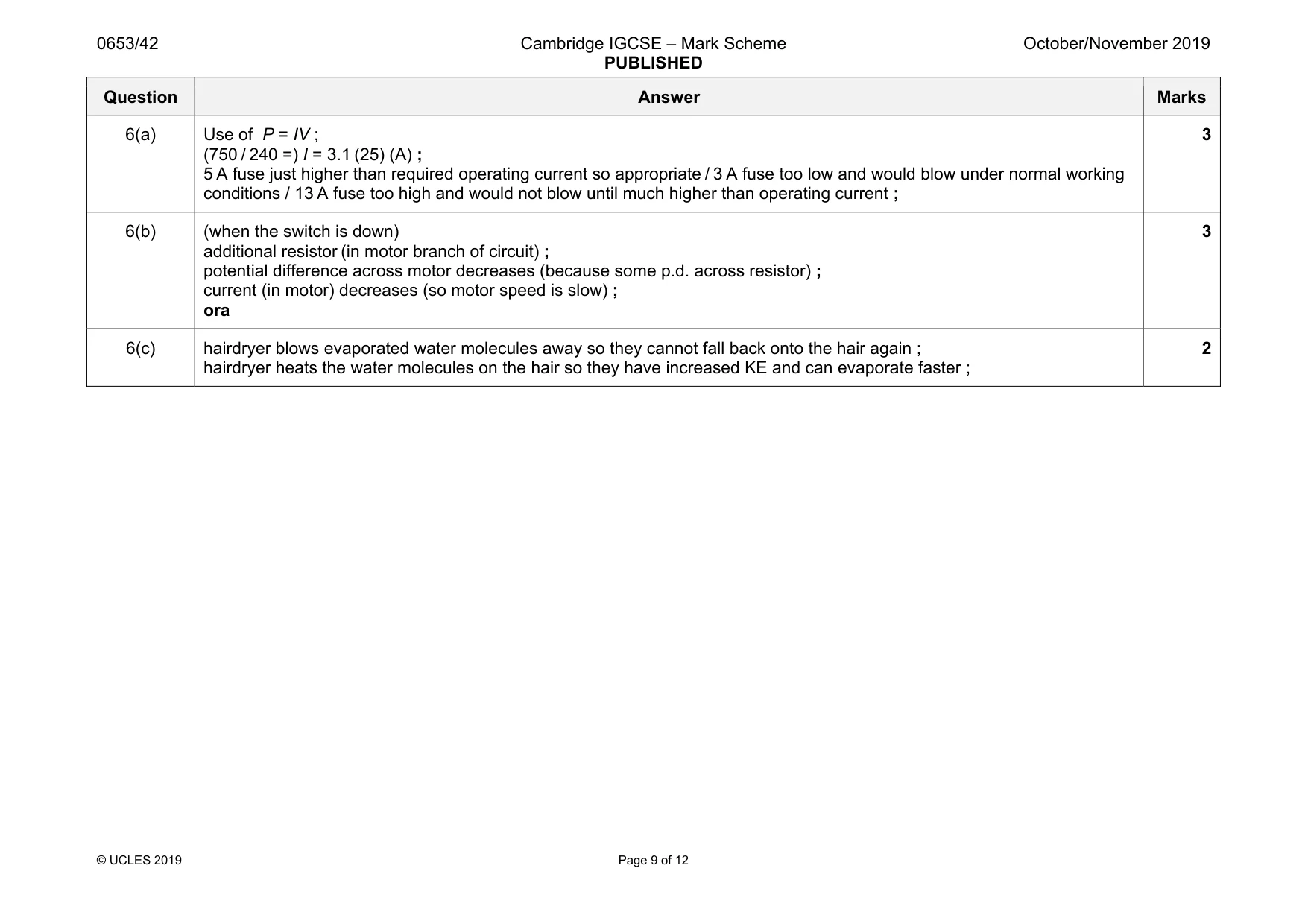 Mark scheme, page 9 of 12