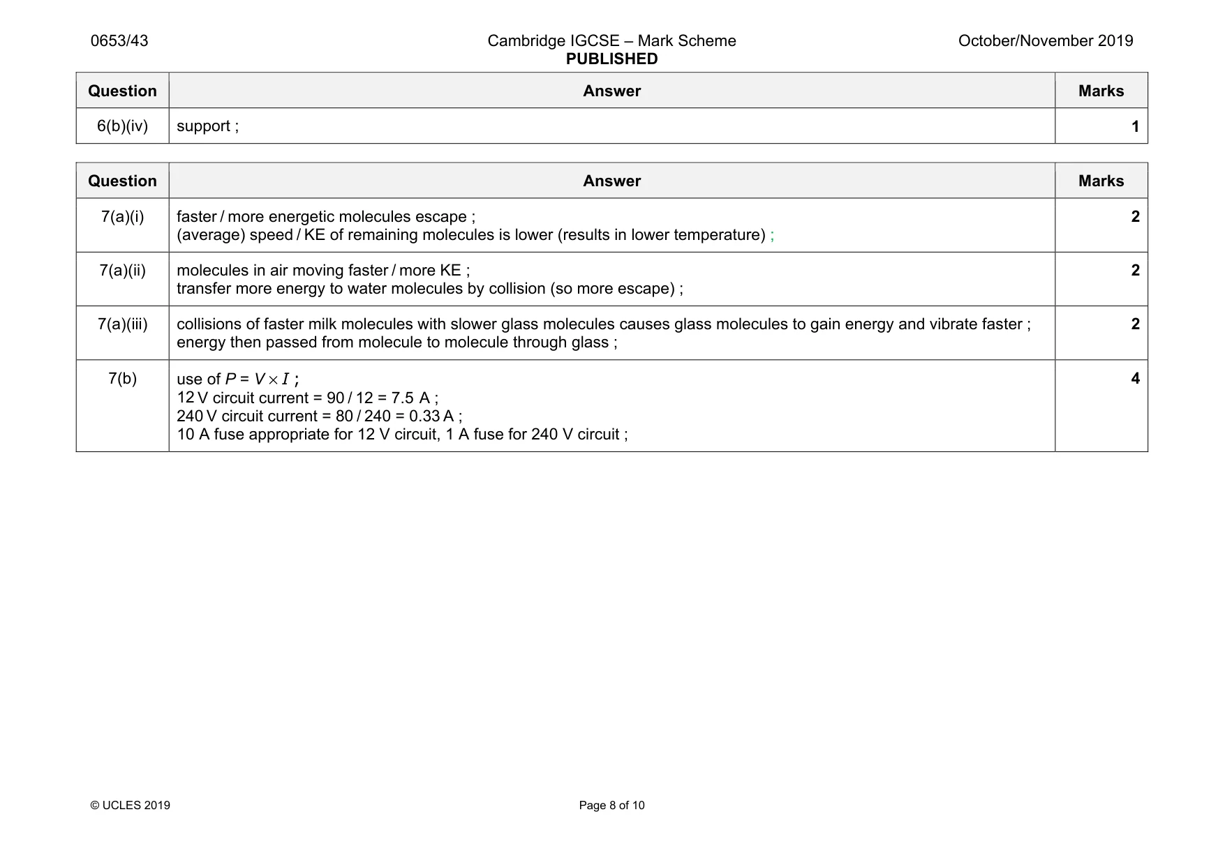 Mark scheme, page 8 of 10