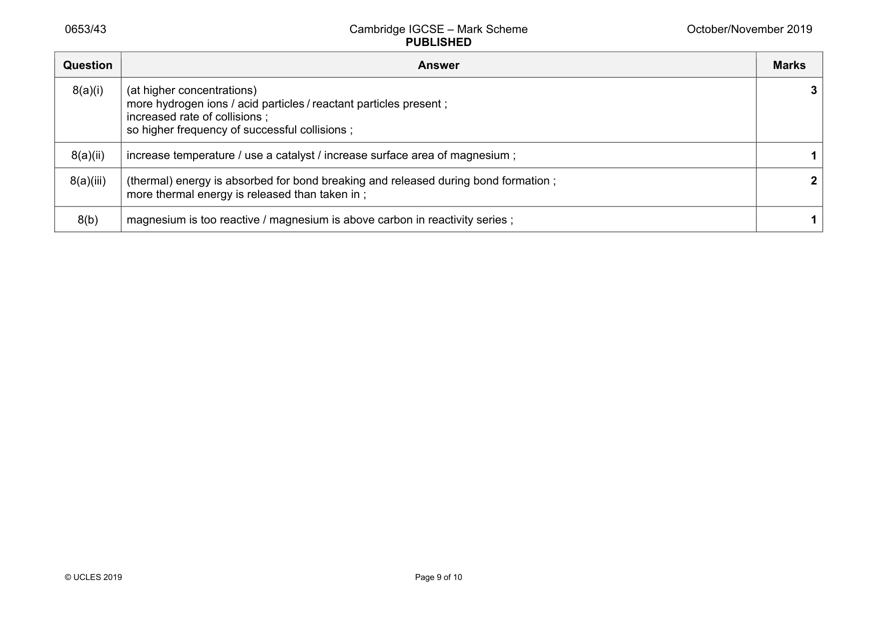 Mark scheme, page 9 of 10