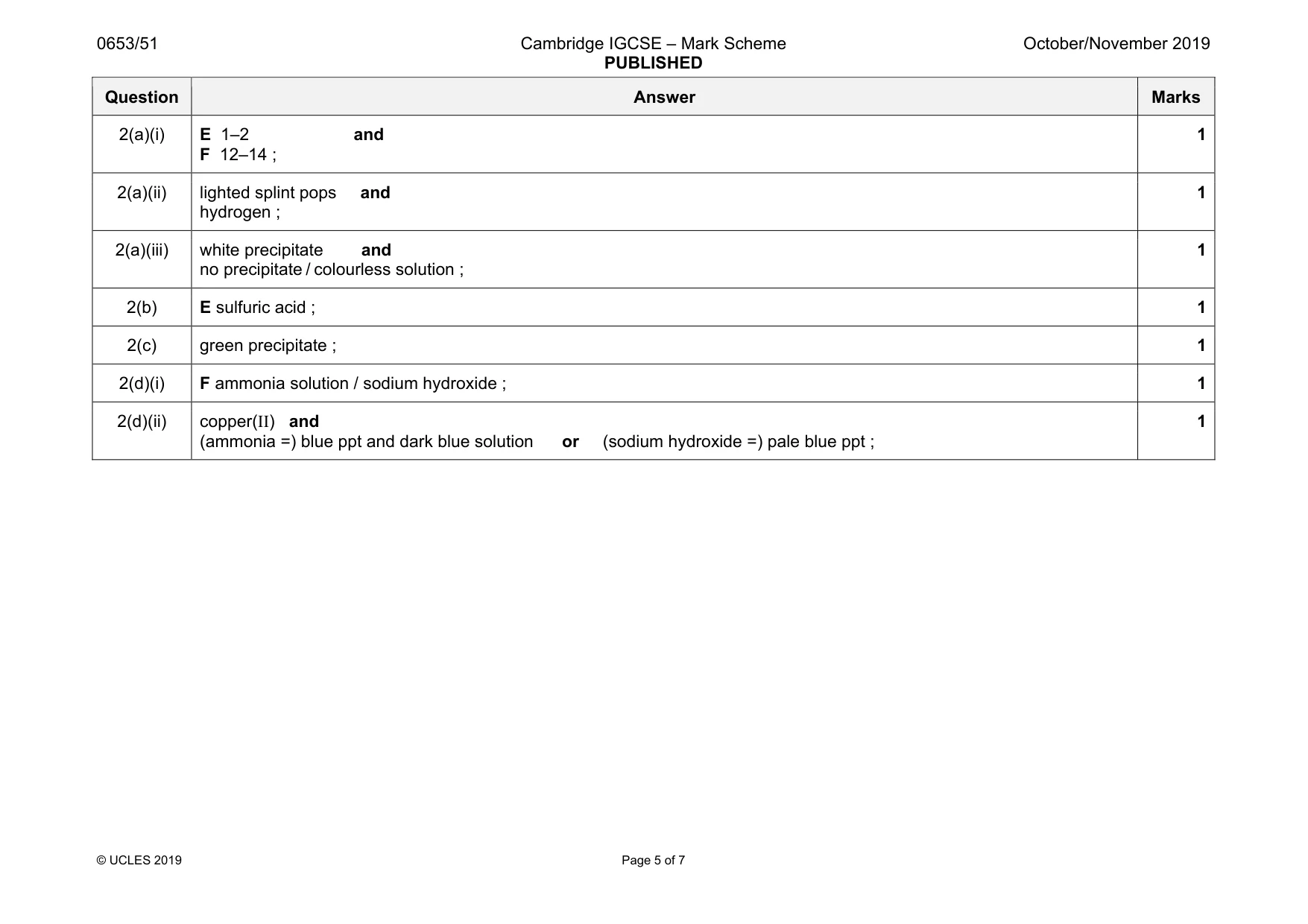 Mark scheme, page 5 of 7