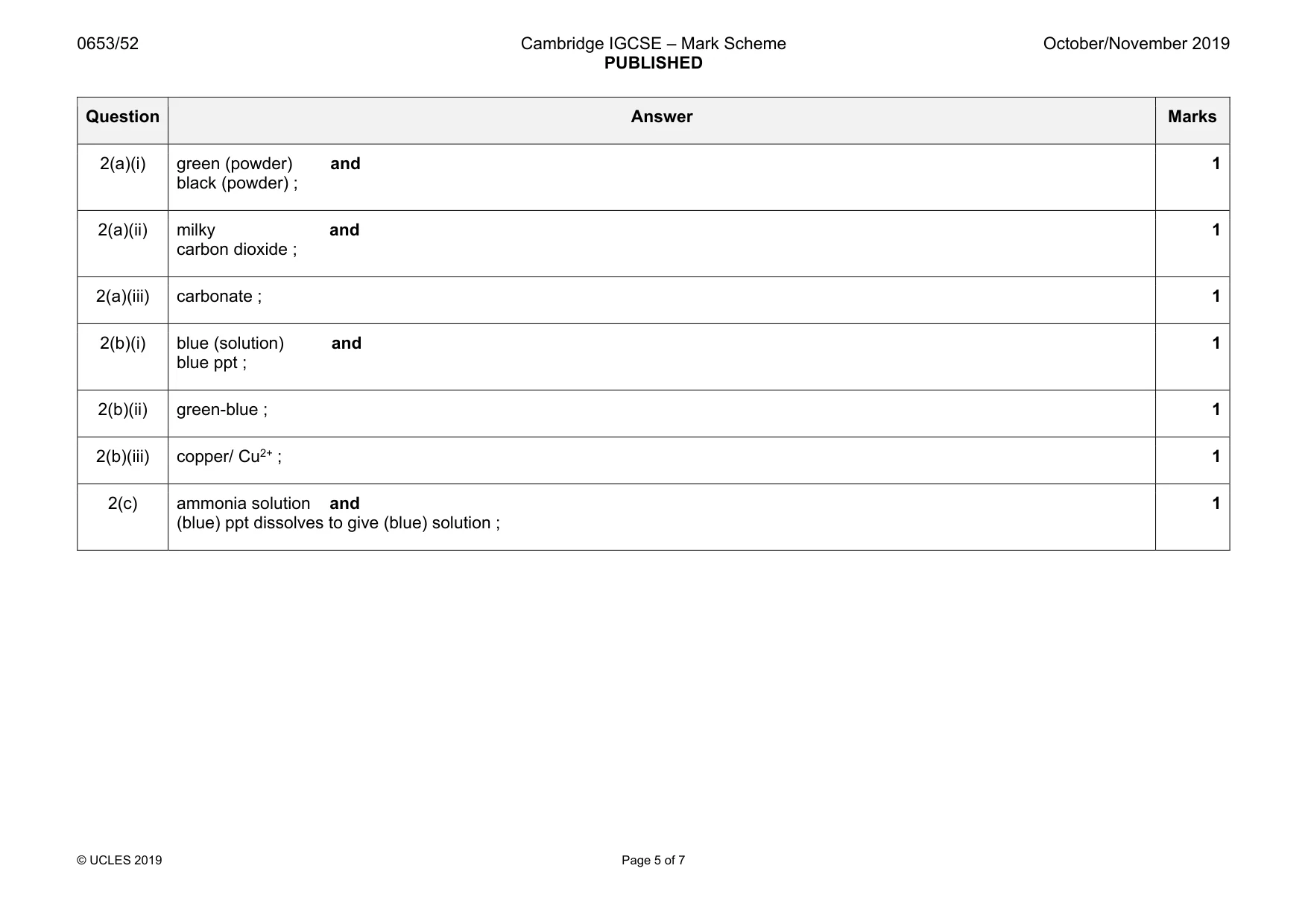 Mark scheme, page 5 of 7