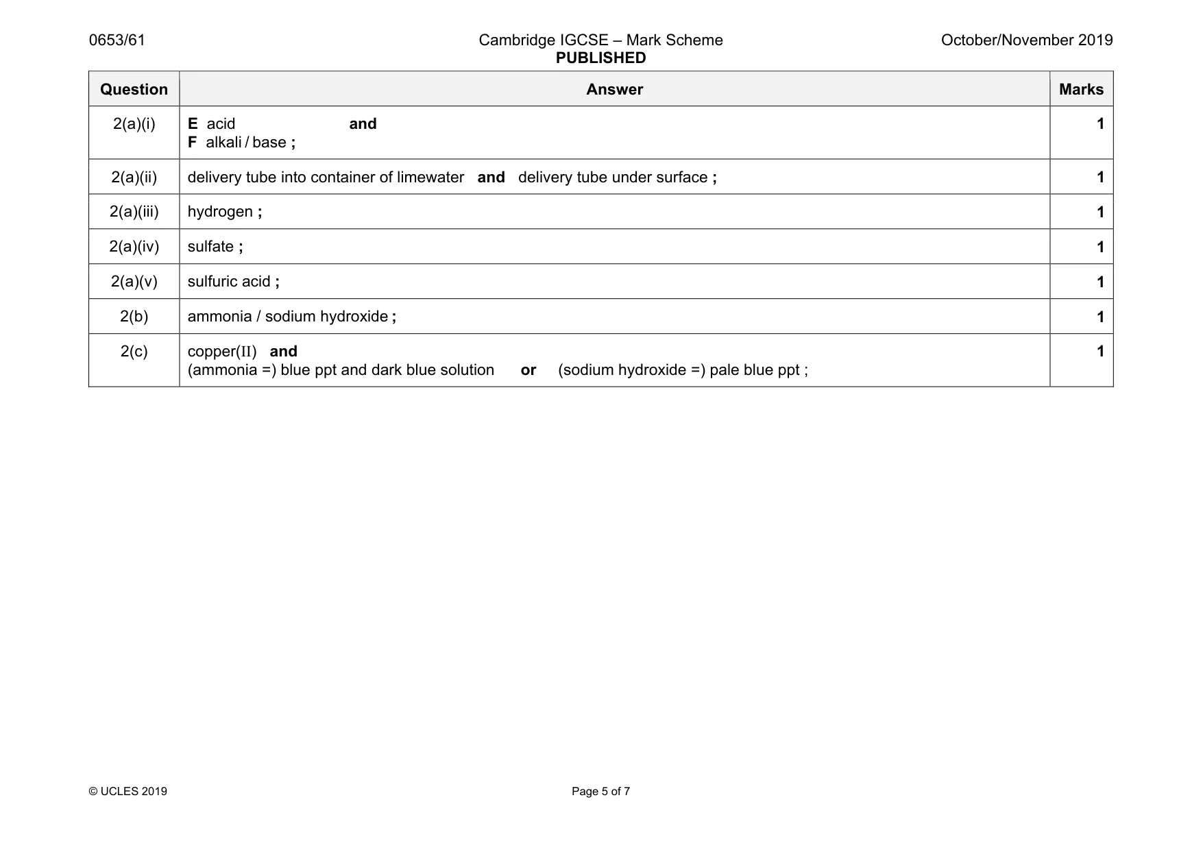 Mark scheme, page 5 of 7
