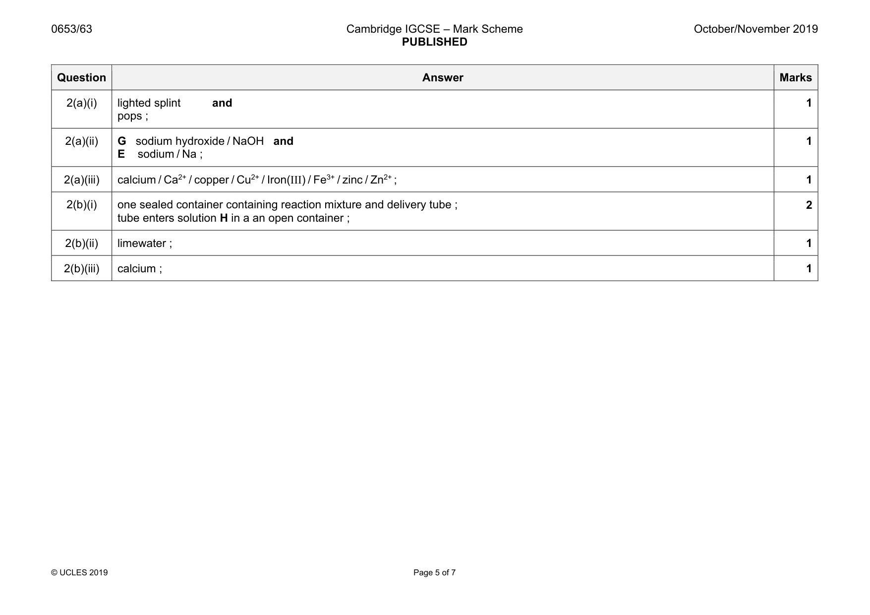 Mark scheme, page 5 of 7