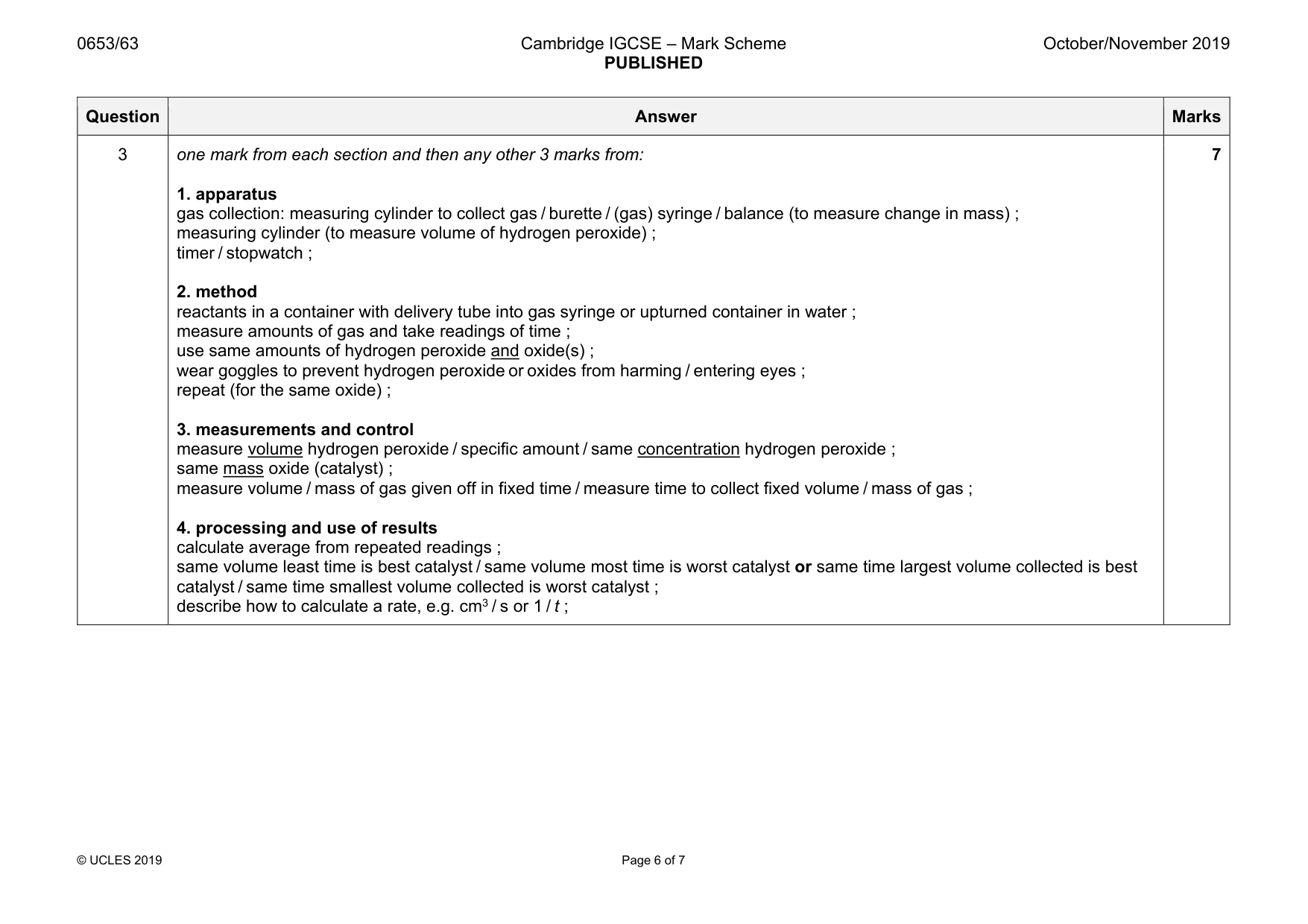 Mark scheme, page 6 of 7