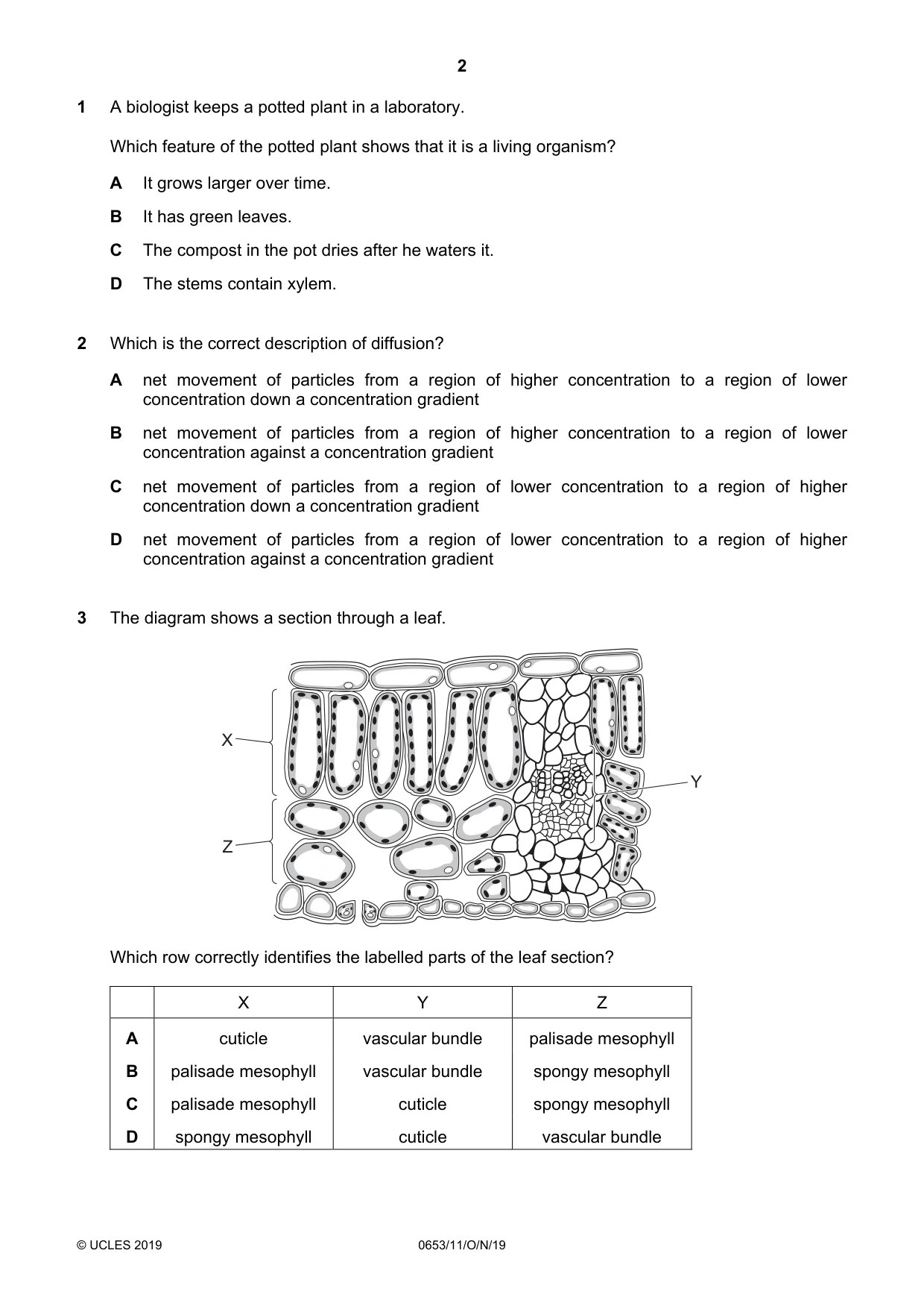 Cambridge IGCSE Science - Combined 0653 2019 Oct/Nov Paper 1 · Variant 1 question paper, page 2 of 16