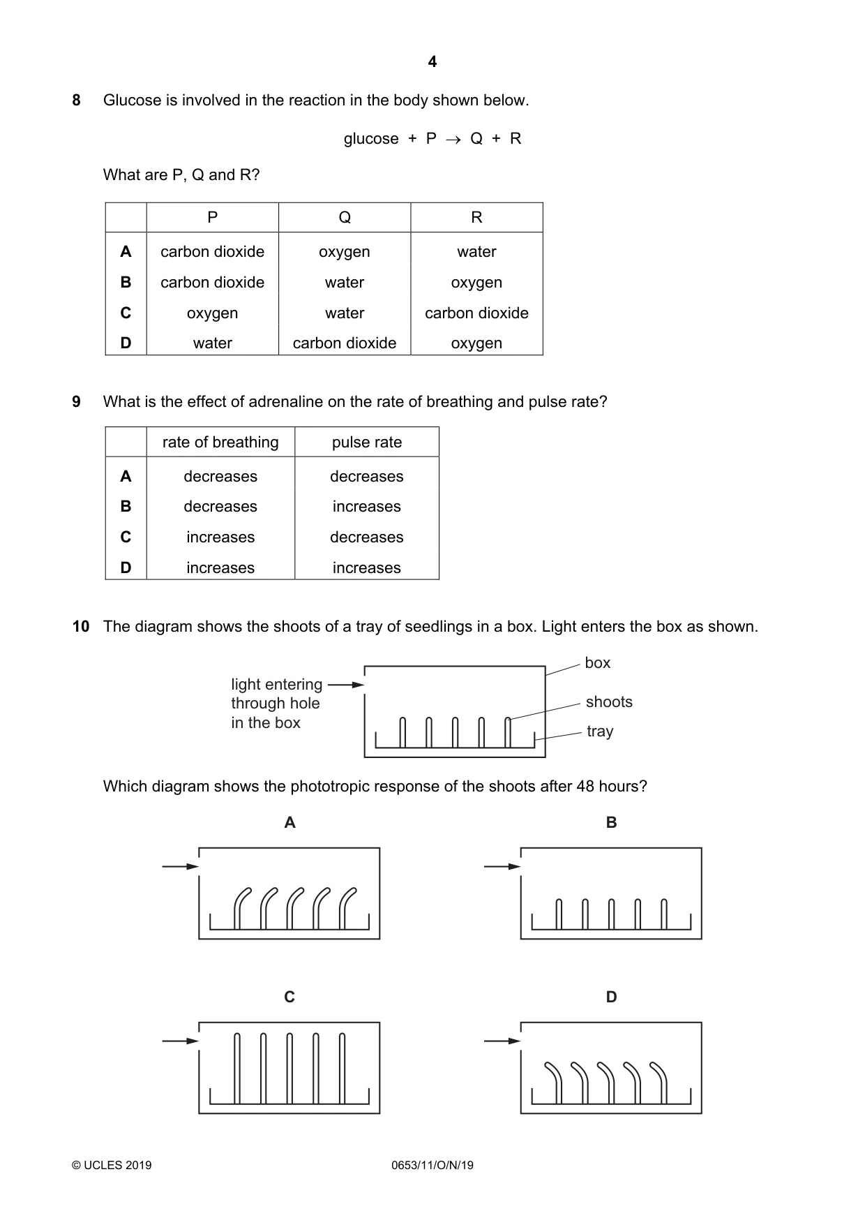 Cambridge IGCSE Science - Combined 0653 2019 Oct/Nov Paper 1 · Variant 1 question paper, page 4 of 16