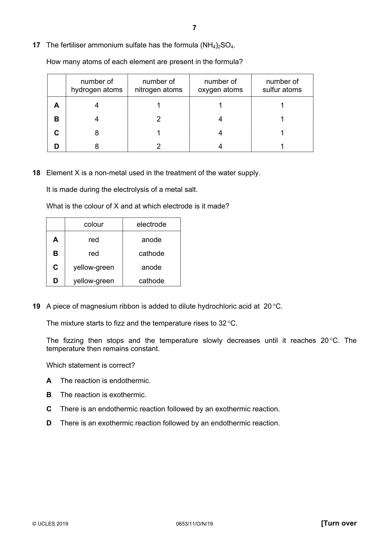 Cambridge IGCSE Science - Combined 0653 2019 Oct/Nov Paper 1 · Variant 1 question paper, page 7 of 16