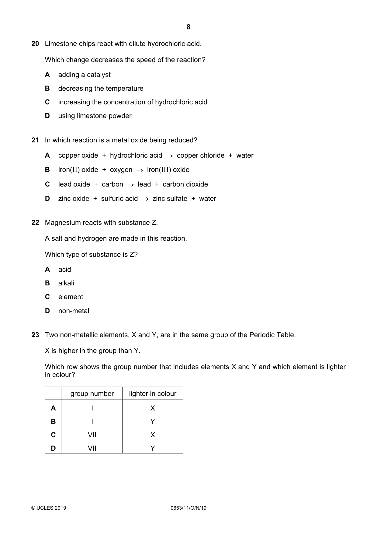 Cambridge IGCSE Science - Combined 0653 2019 Oct/Nov Paper 1 · Variant 1 question paper, page 8 of 16