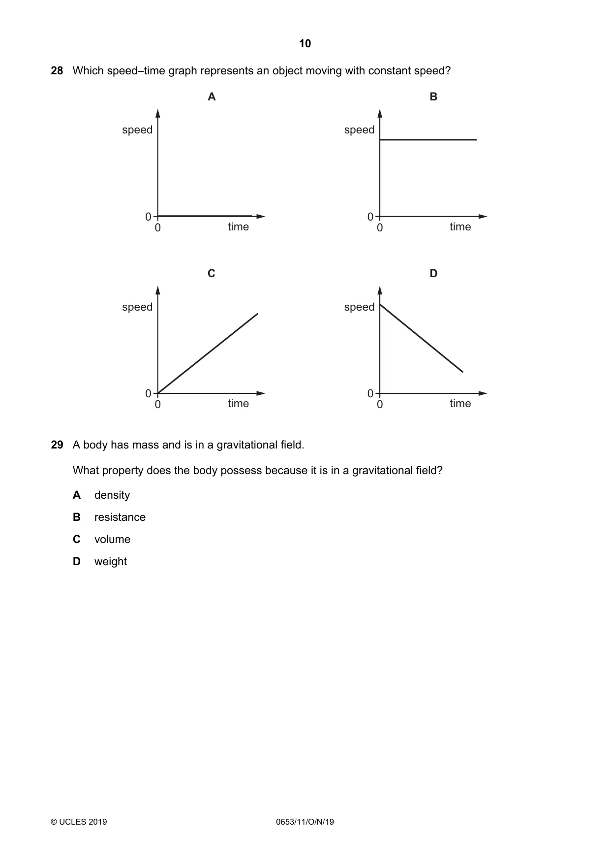 Cambridge IGCSE Science - Combined 0653 2019 Oct/Nov Paper 1 · Variant 1 question paper, page 10 of 16