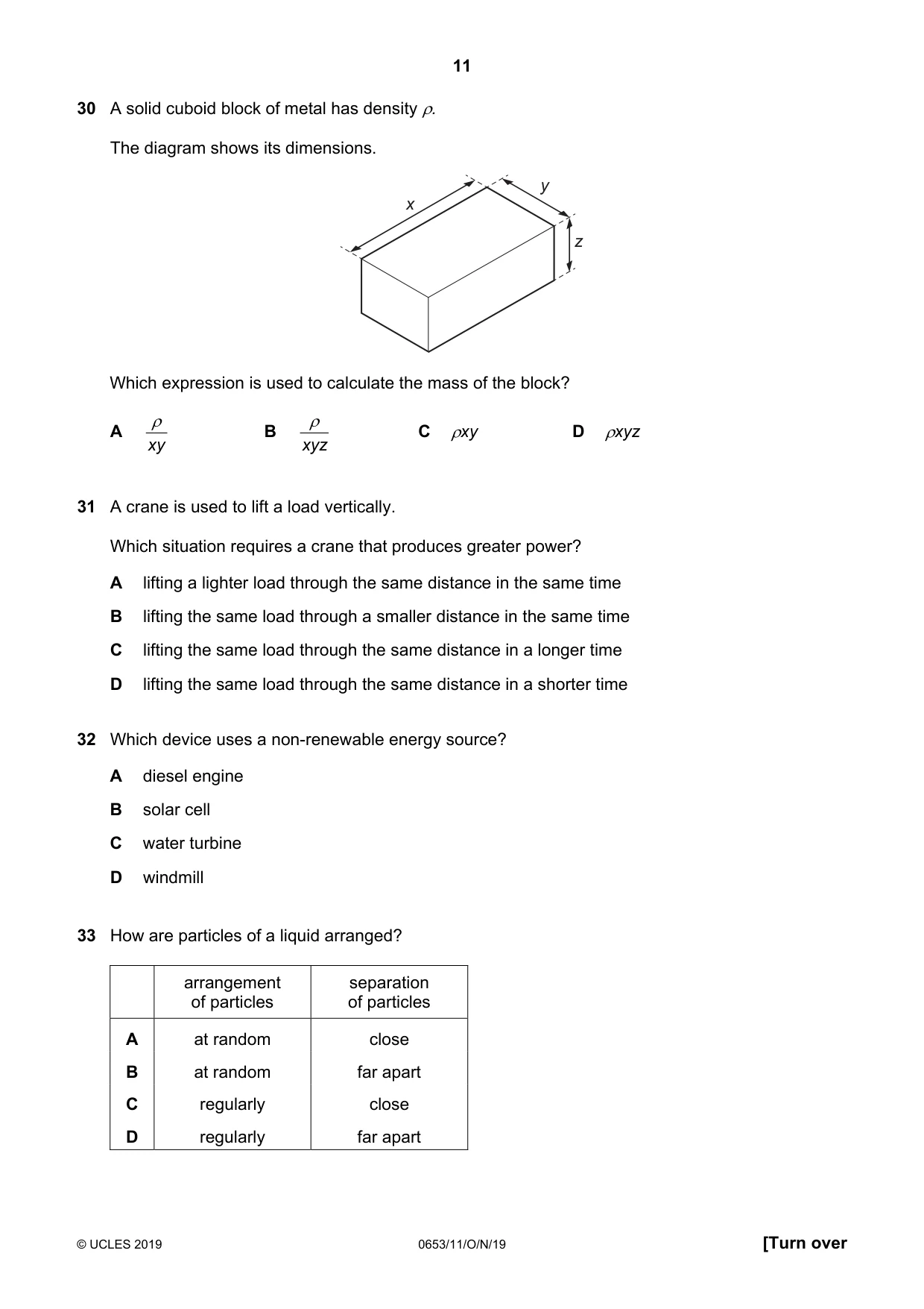 Cambridge IGCSE Science - Combined 0653 2019 Oct/Nov Paper 1 · Variant 1 question paper, page 11 of 16