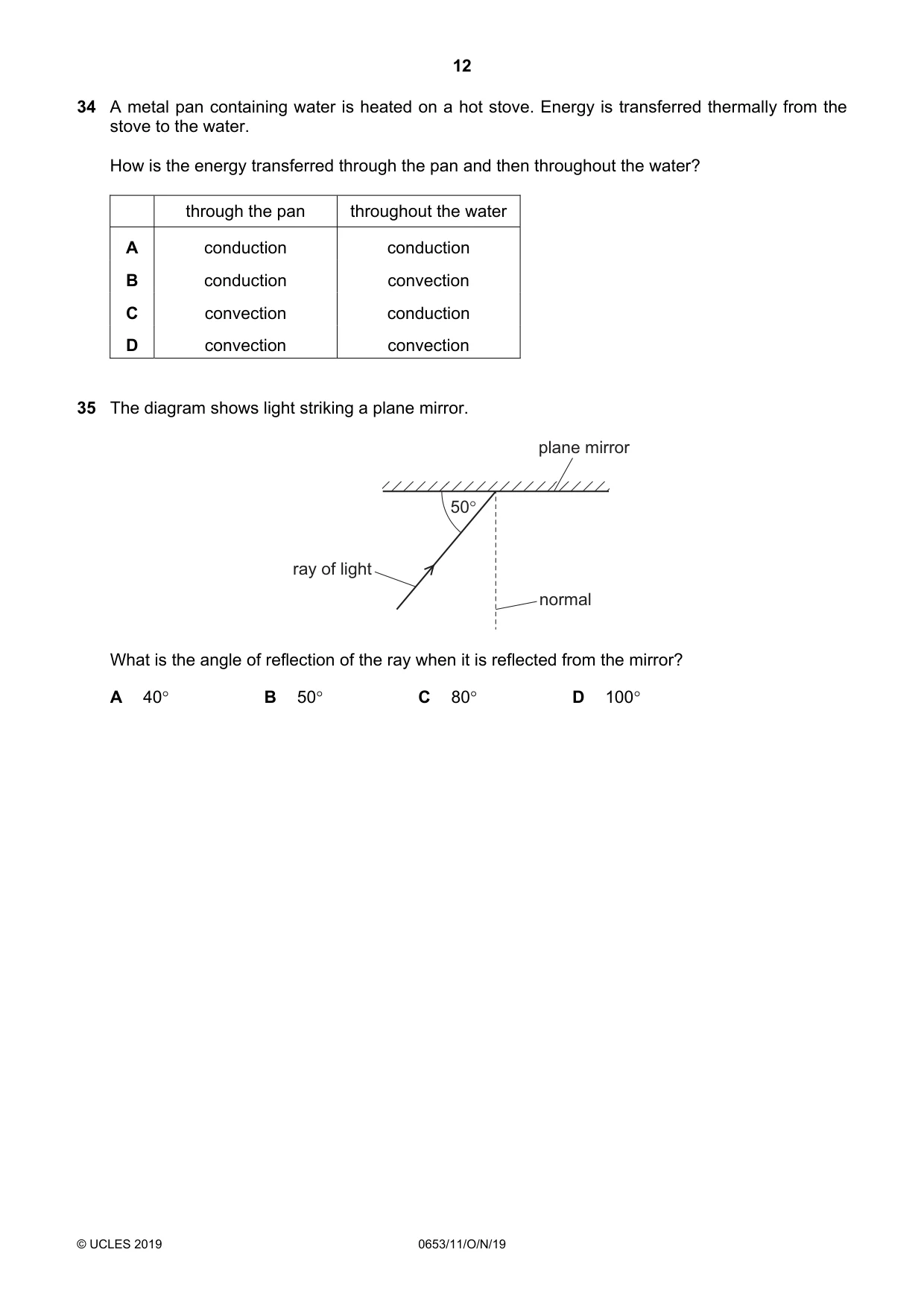 Cambridge IGCSE Science - Combined 0653 2019 Oct/Nov Paper 1 · Variant 1 question paper, page 12 of 16