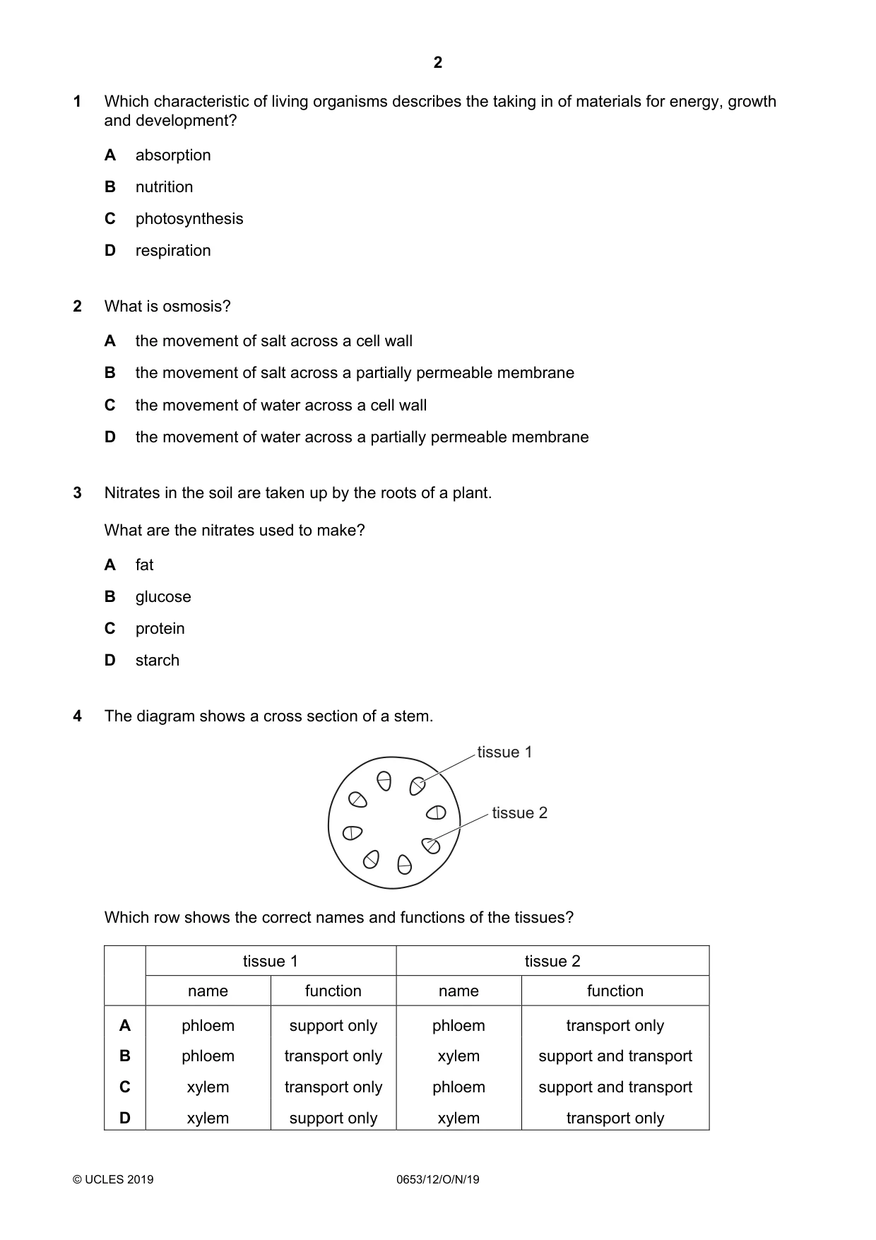 Cambridge IGCSE Science - Combined 0653 2019 Oct/Nov Paper 1 · Variant 2 question paper, page 2 of 16