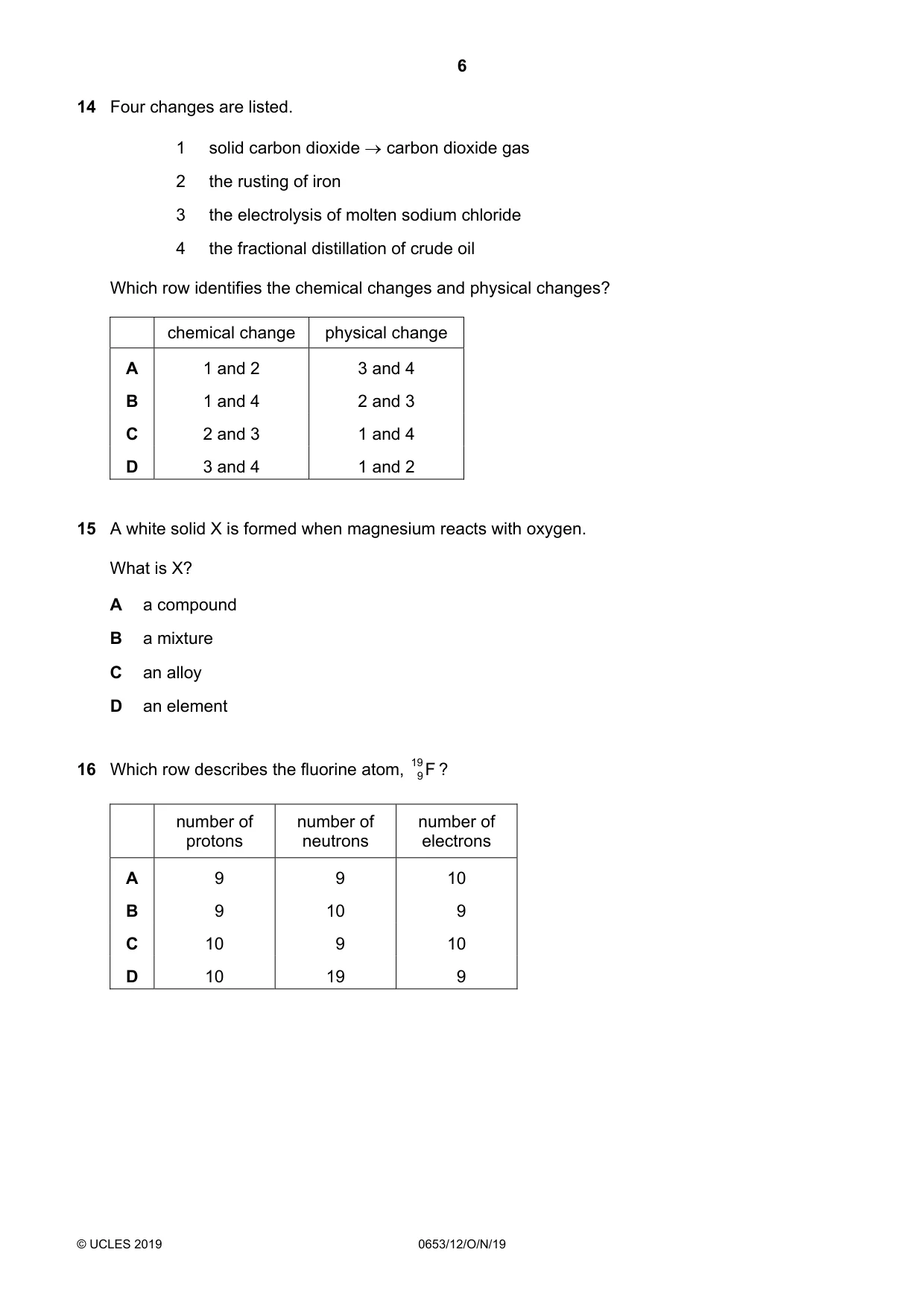 Cambridge IGCSE Science - Combined 0653 2019 Oct/Nov Paper 1 · Variant 2 question paper, page 6 of 16