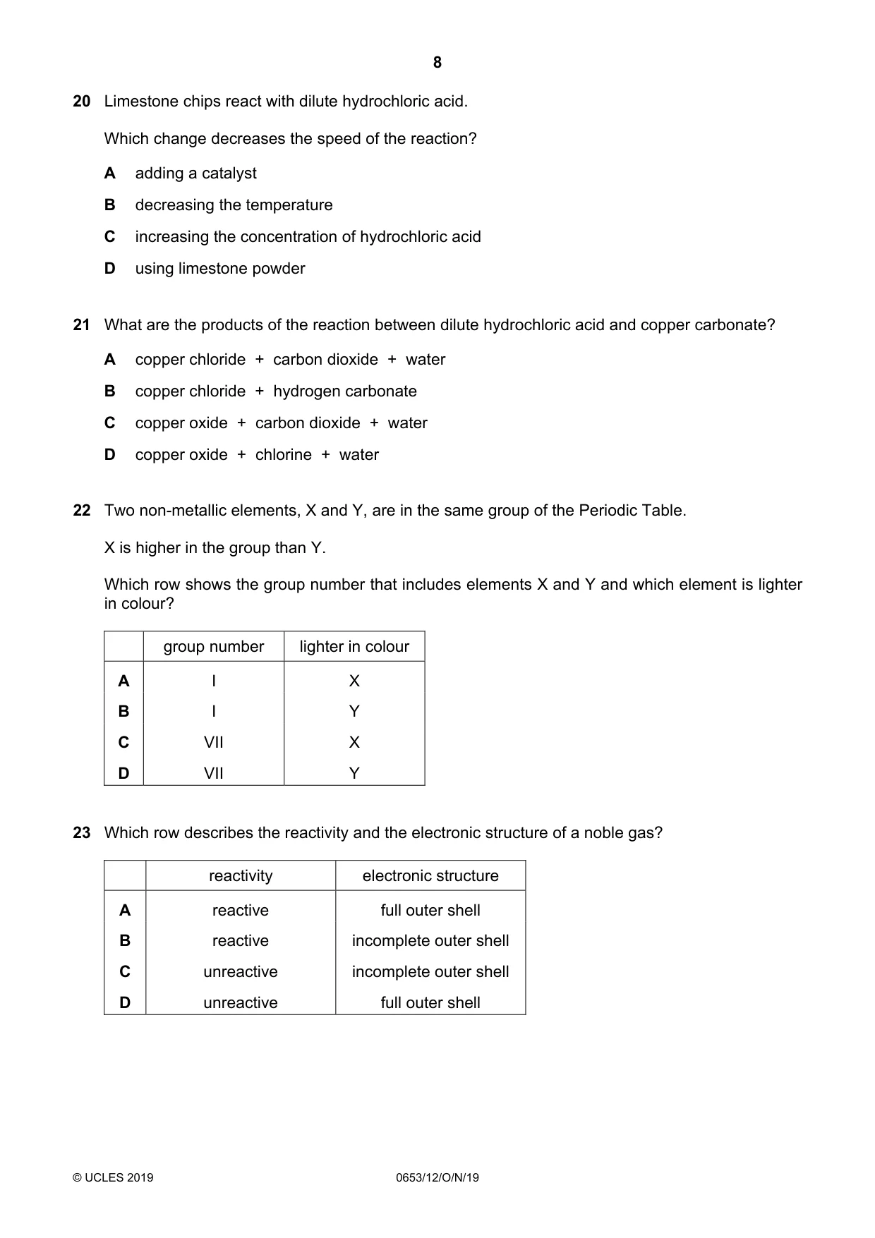 Cambridge IGCSE Science - Combined 0653 2019 Oct/Nov Paper 1 · Variant 2 question paper, page 8 of 16