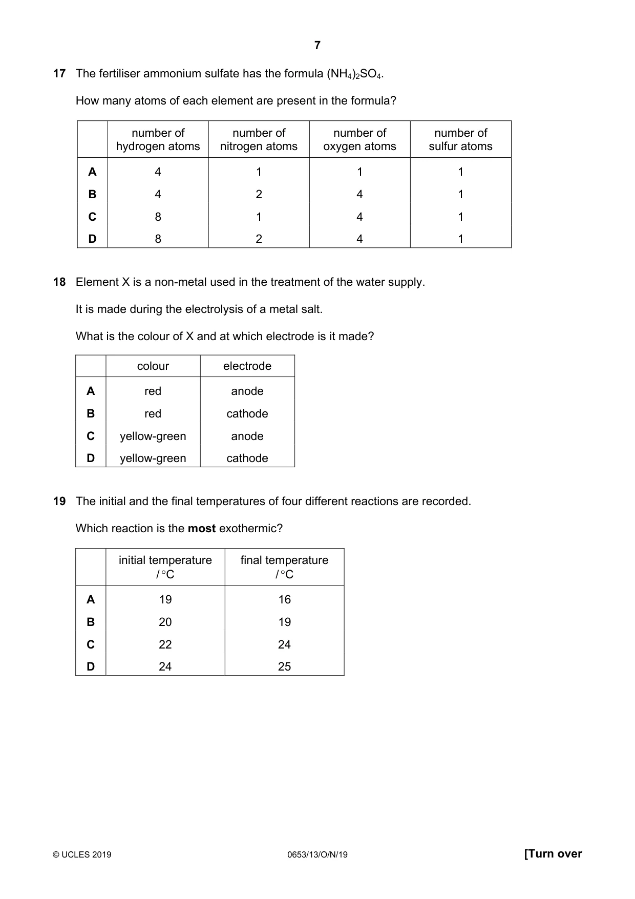 Cambridge IGCSE Science - Combined 0653 2019 Oct/Nov Paper 1 · Variant 3 question paper, page 7 of 16