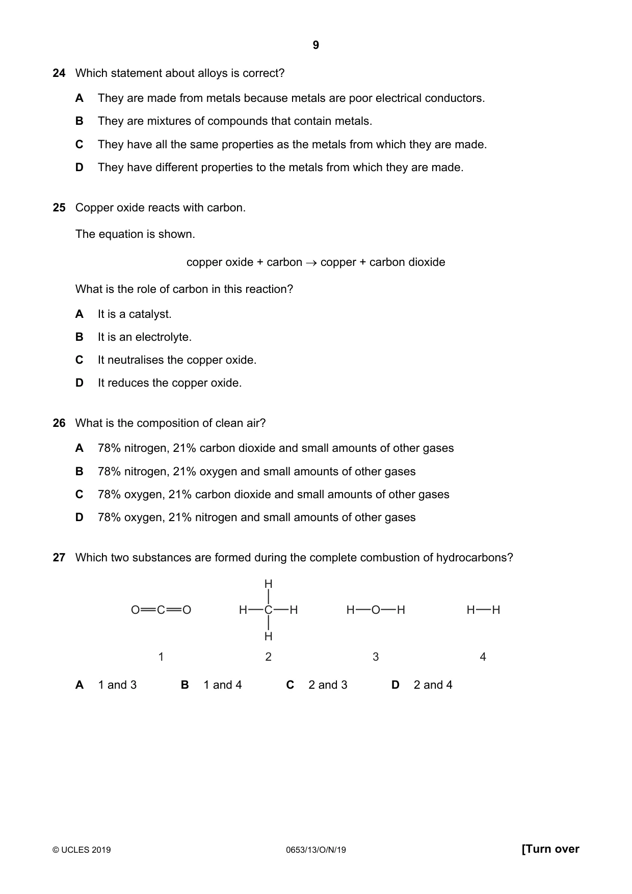 Cambridge IGCSE Science - Combined 0653 2019 Oct/Nov Paper 1 · Variant 3 question paper, page 9 of 16