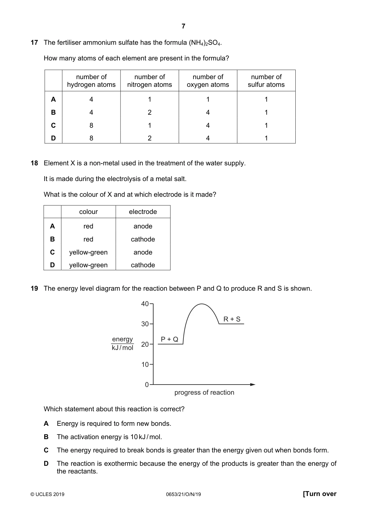Cambridge IGCSE Science - Combined 0653 2019 Oct/Nov Paper 2 · Variant 1 question paper, page 7 of 16