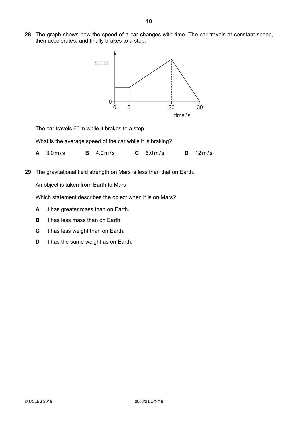 Cambridge IGCSE Science - Combined 0653 2019 Oct/Nov Paper 2 · Variant 1 question paper, page 10 of 16