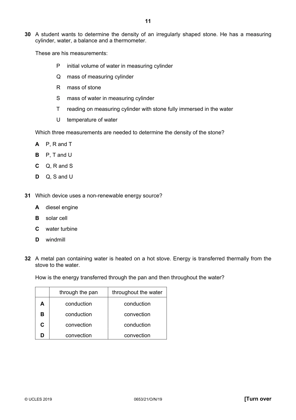 Cambridge IGCSE Science - Combined 0653 2019 Oct/Nov Paper 2 · Variant 1 question paper, page 11 of 16