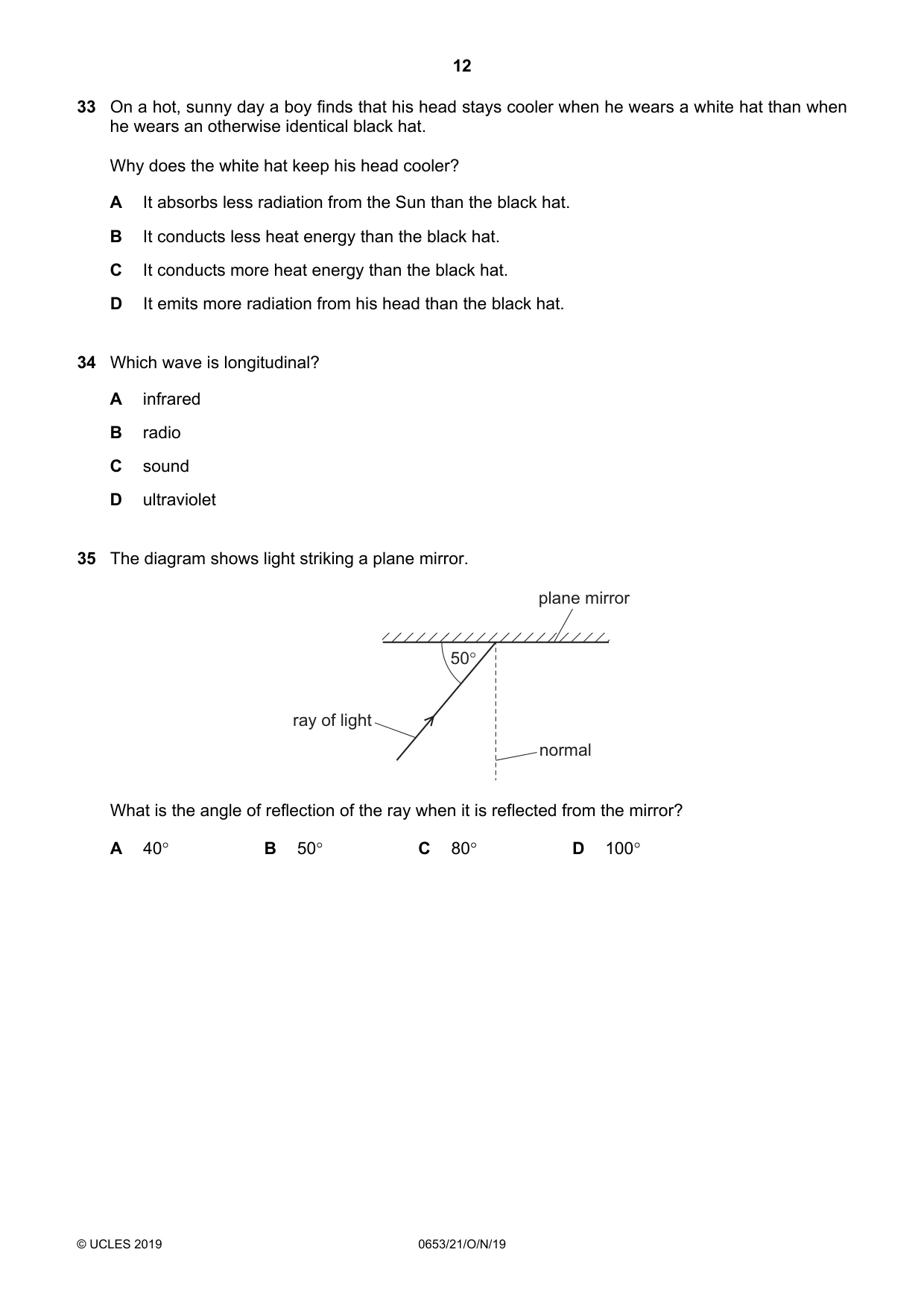 Cambridge IGCSE Science - Combined 0653 2019 Oct/Nov Paper 2 · Variant 1 question paper, page 12 of 16