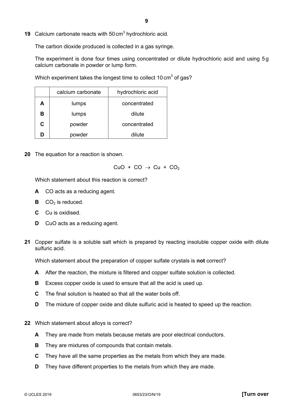 Cambridge IGCSE Science - Combined 0653 2019 Oct/Nov Paper 2 · Variant 3 question paper, page 9 of 20