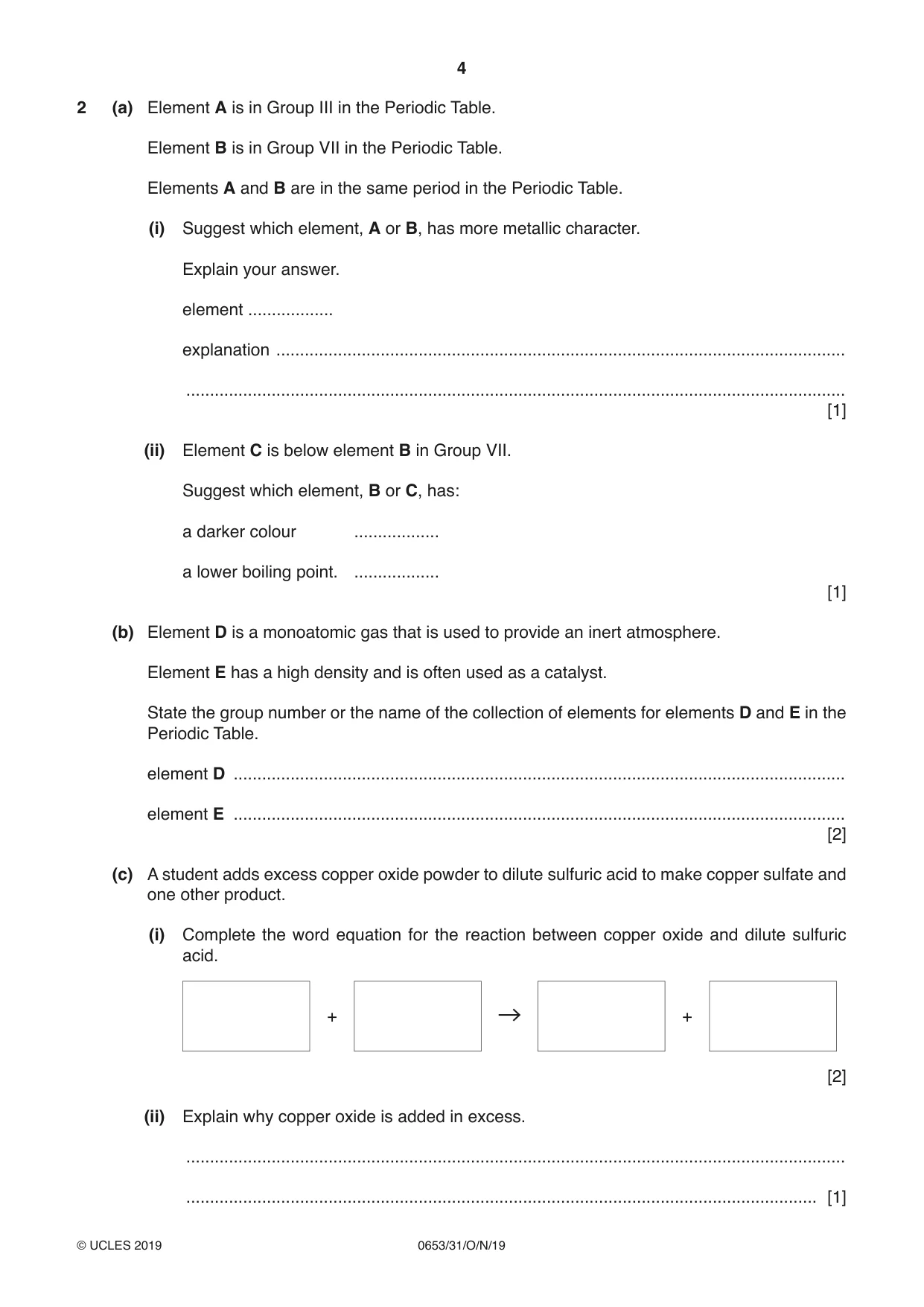 Cambridge IGCSE Science - Combined 0653 2019 Oct/Nov Paper 3 · Variant 1 question paper, page 4 of 24