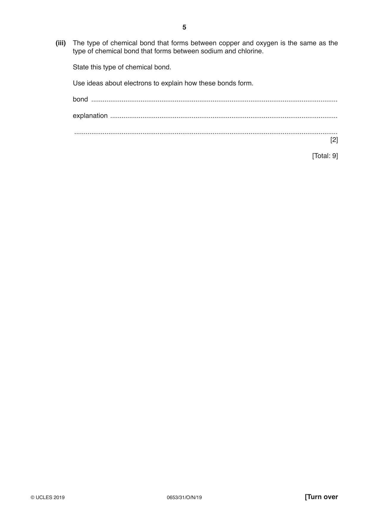 Cambridge IGCSE Science - Combined 0653 2019 Oct/Nov Paper 3 · Variant 1 question paper, page 5 of 24