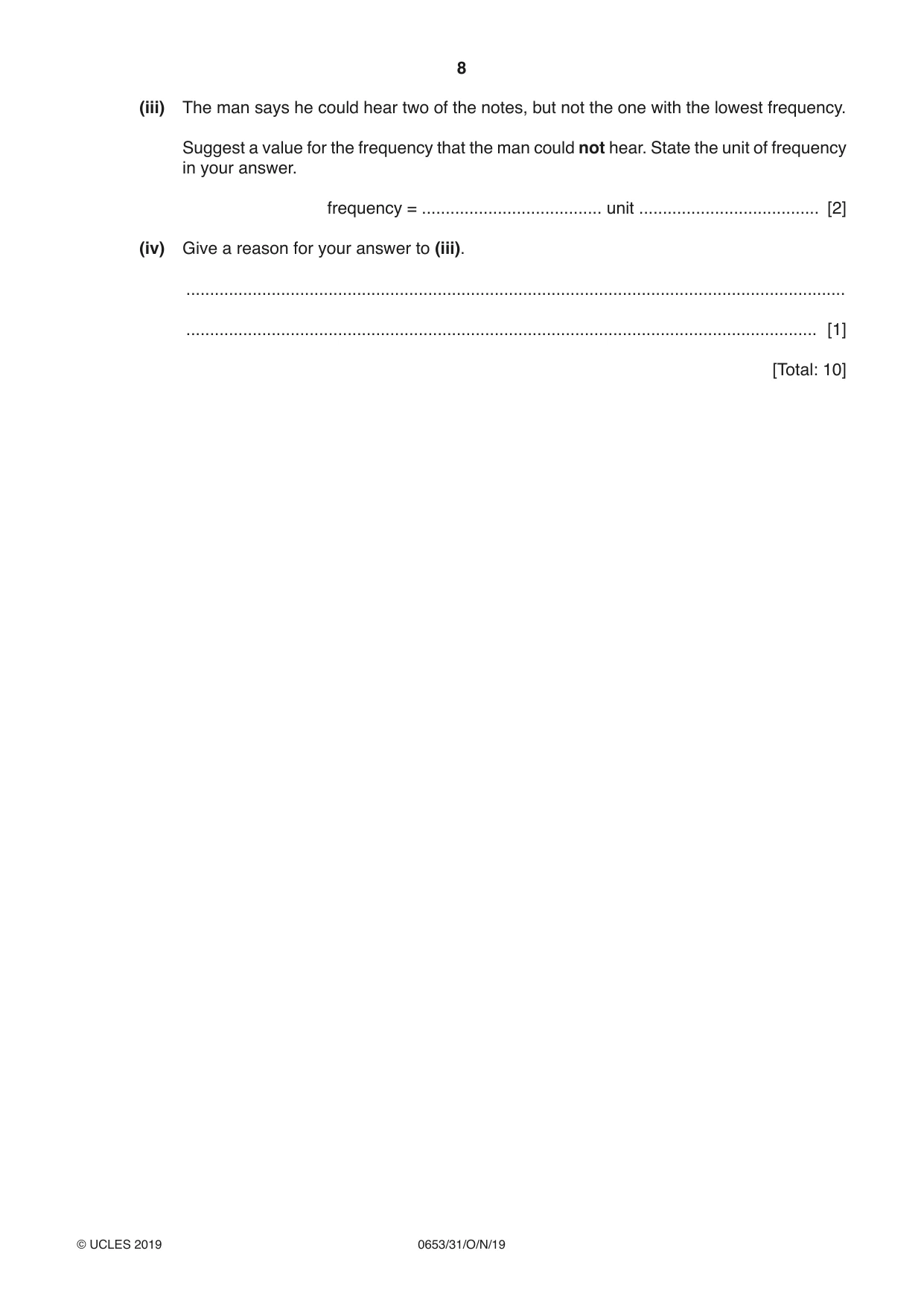 Cambridge IGCSE Science - Combined 0653 2019 Oct/Nov Paper 3 · Variant 1 question paper, page 8 of 24