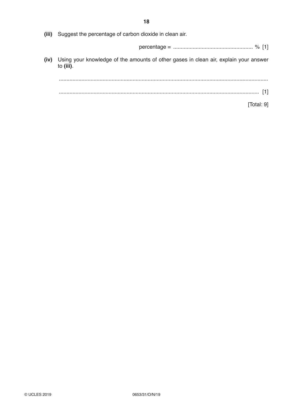 Cambridge IGCSE Science - Combined 0653 2019 Oct/Nov Paper 3 · Variant 1 question paper, page 18 of 24