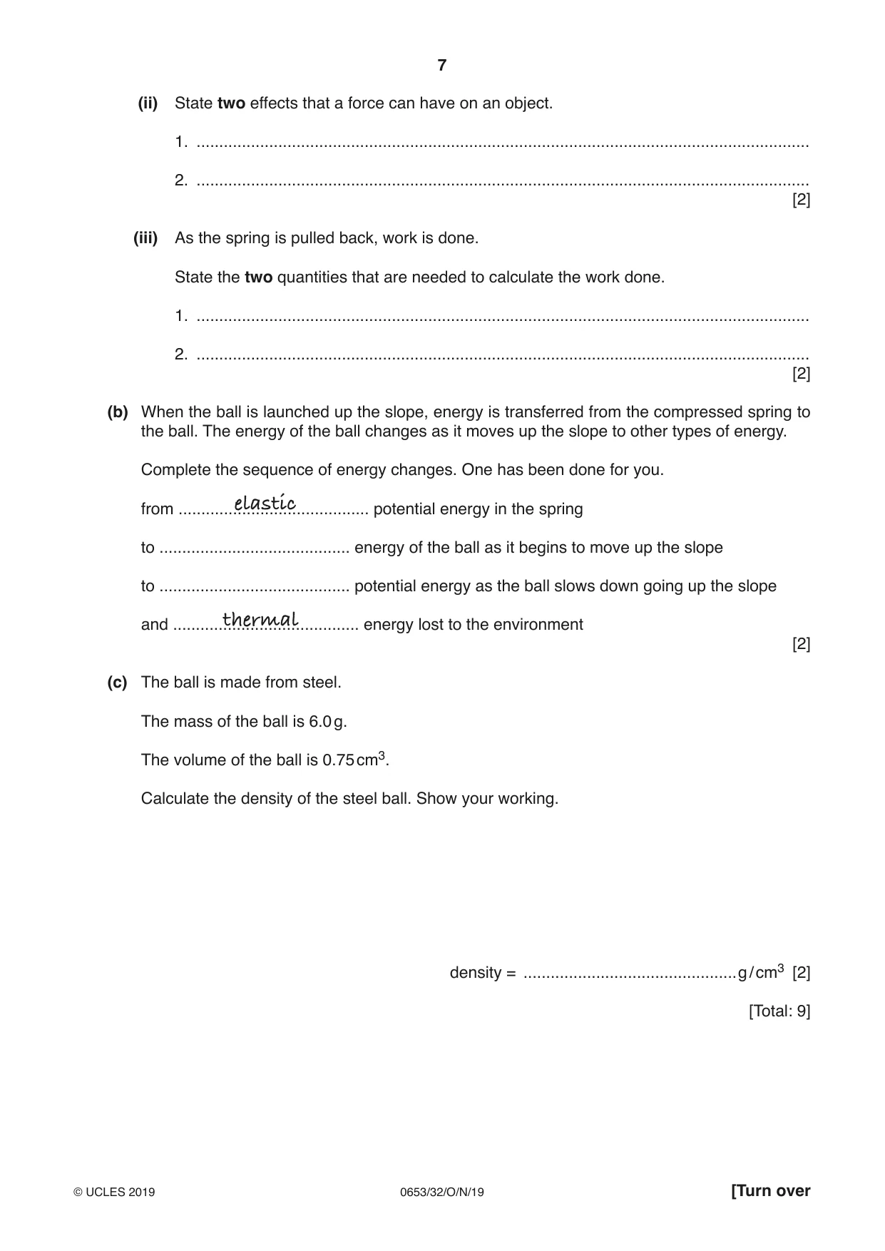 Cambridge IGCSE Science - Combined 0653 2019 Oct/Nov Paper 3 · Variant 2 question paper, page 7 of 20