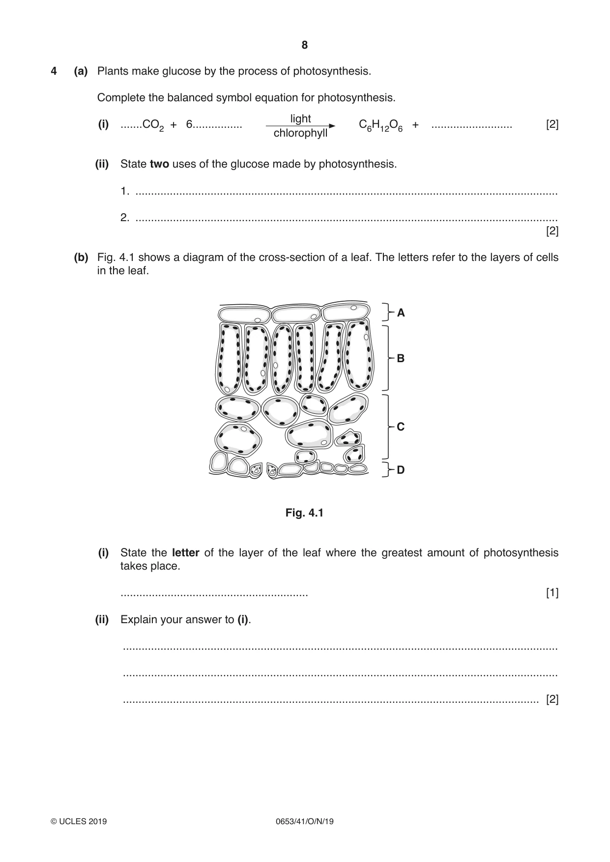 Cambridge IGCSE Science - Combined 0653 2019 Oct/Nov Paper 4 · Variant 1 question paper, page 8 of 20