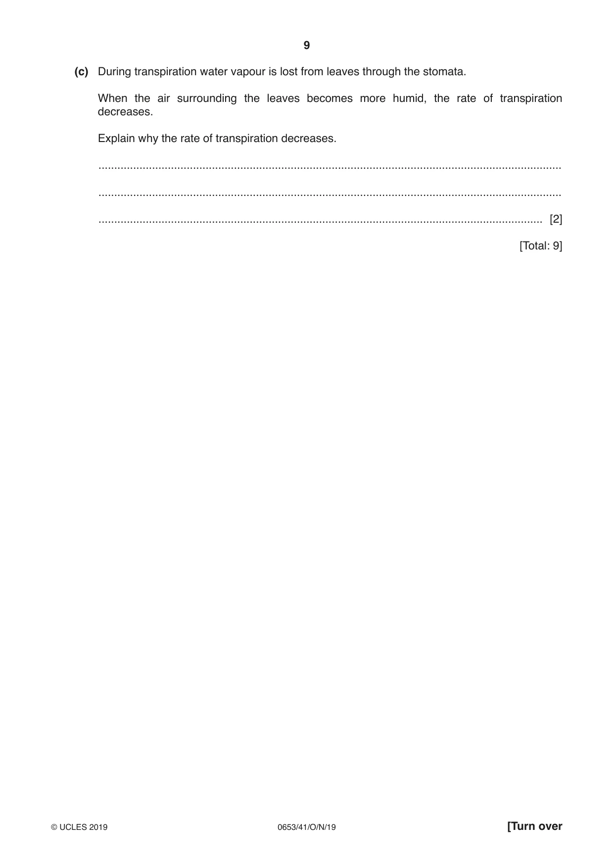 Cambridge IGCSE Science - Combined 0653 2019 Oct/Nov Paper 4 · Variant 1 question paper, page 9 of 20
