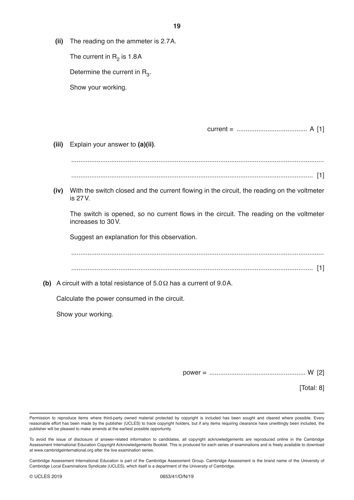 Cambridge IGCSE Science - Combined 0653 2019 Oct/Nov Paper 4 · Variant 1 question paper, page 19 of 20