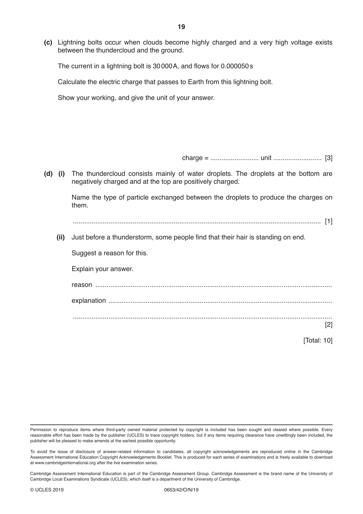 Cambridge IGCSE Science - Combined 0653 2019 Oct/Nov Paper 4 · Variant 2 question paper, page 19 of 20