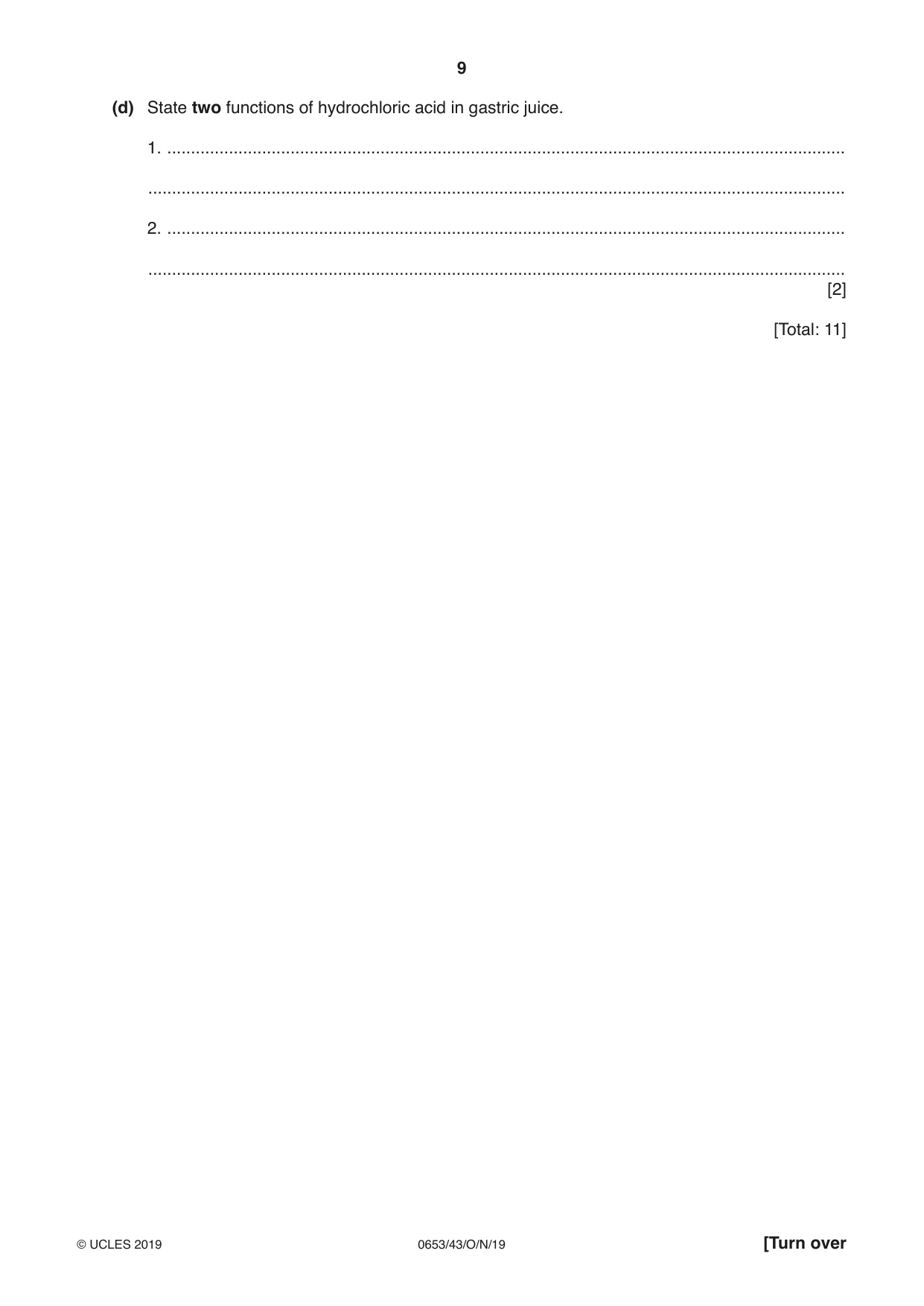 Cambridge IGCSE Science - Combined 0653 2019 Oct/Nov Paper 4 · Variant 3 question paper, page 9 of 20