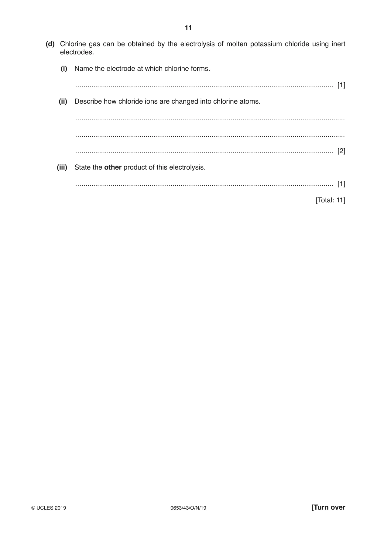 Cambridge IGCSE Science - Combined 0653 2019 Oct/Nov Paper 4 · Variant 3 question paper, page 11 of 20
