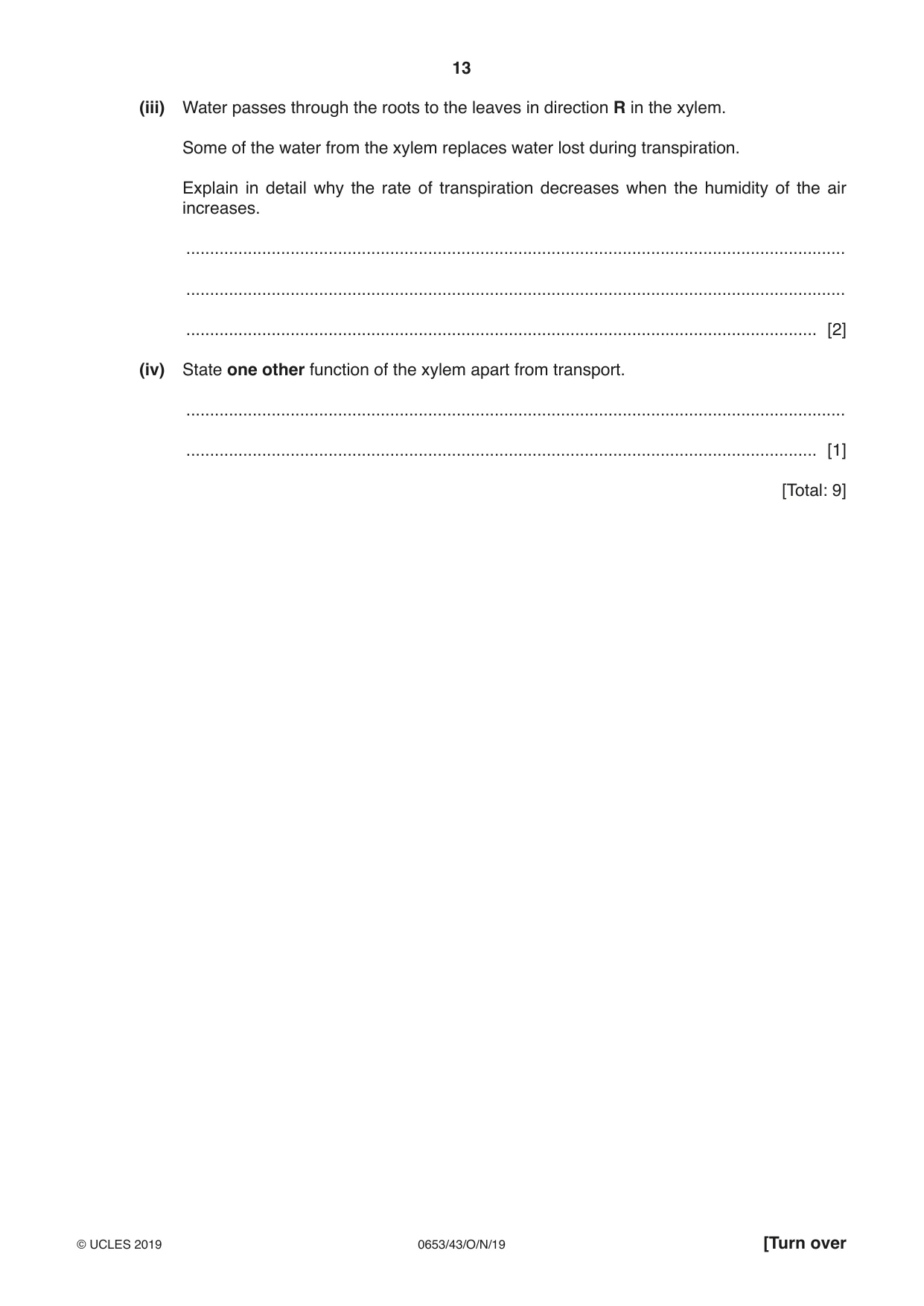 Cambridge IGCSE Science - Combined 0653 2019 Oct/Nov Paper 4 · Variant 3 question paper, page 13 of 20