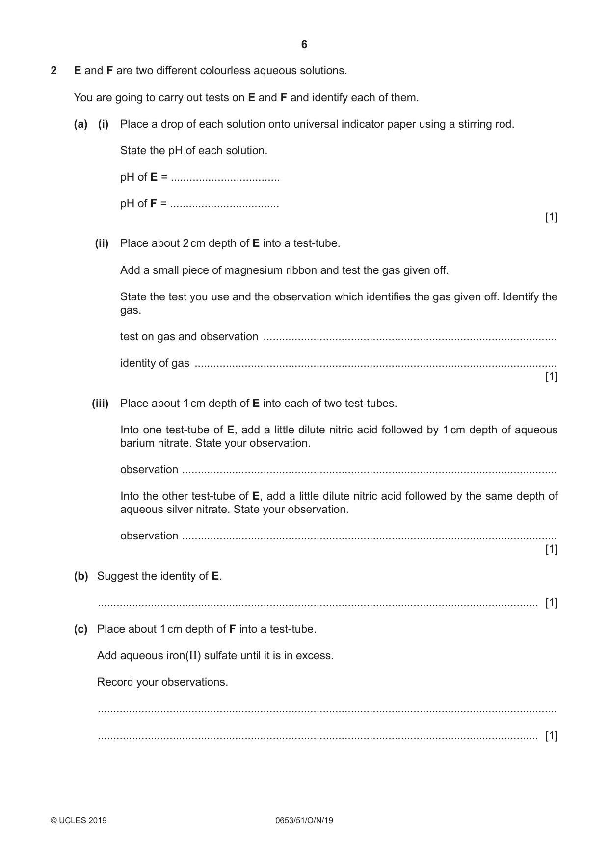 Cambridge IGCSE Science - Combined 0653 2019 Oct/Nov Paper 5 · Variant 1 question paper, page 6 of 12
