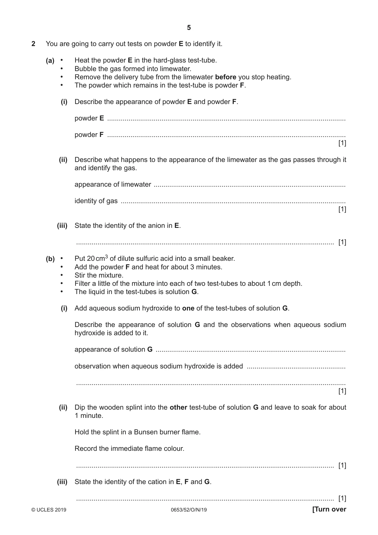 Cambridge IGCSE Science - Combined 0653 2019 Oct/Nov Paper 5 · Variant 2 question paper, page 5 of 12