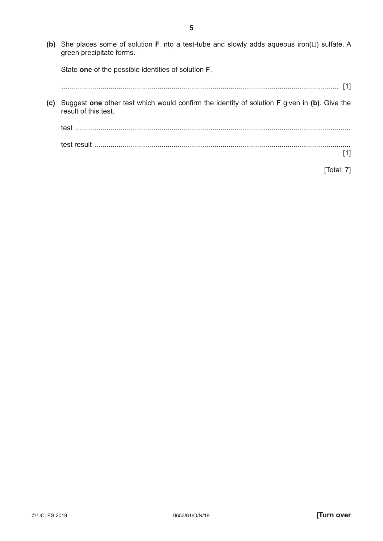 Cambridge IGCSE Science - Combined 0653 2019 Oct/Nov Paper 6 · Variant 1 question paper, page 5 of 12