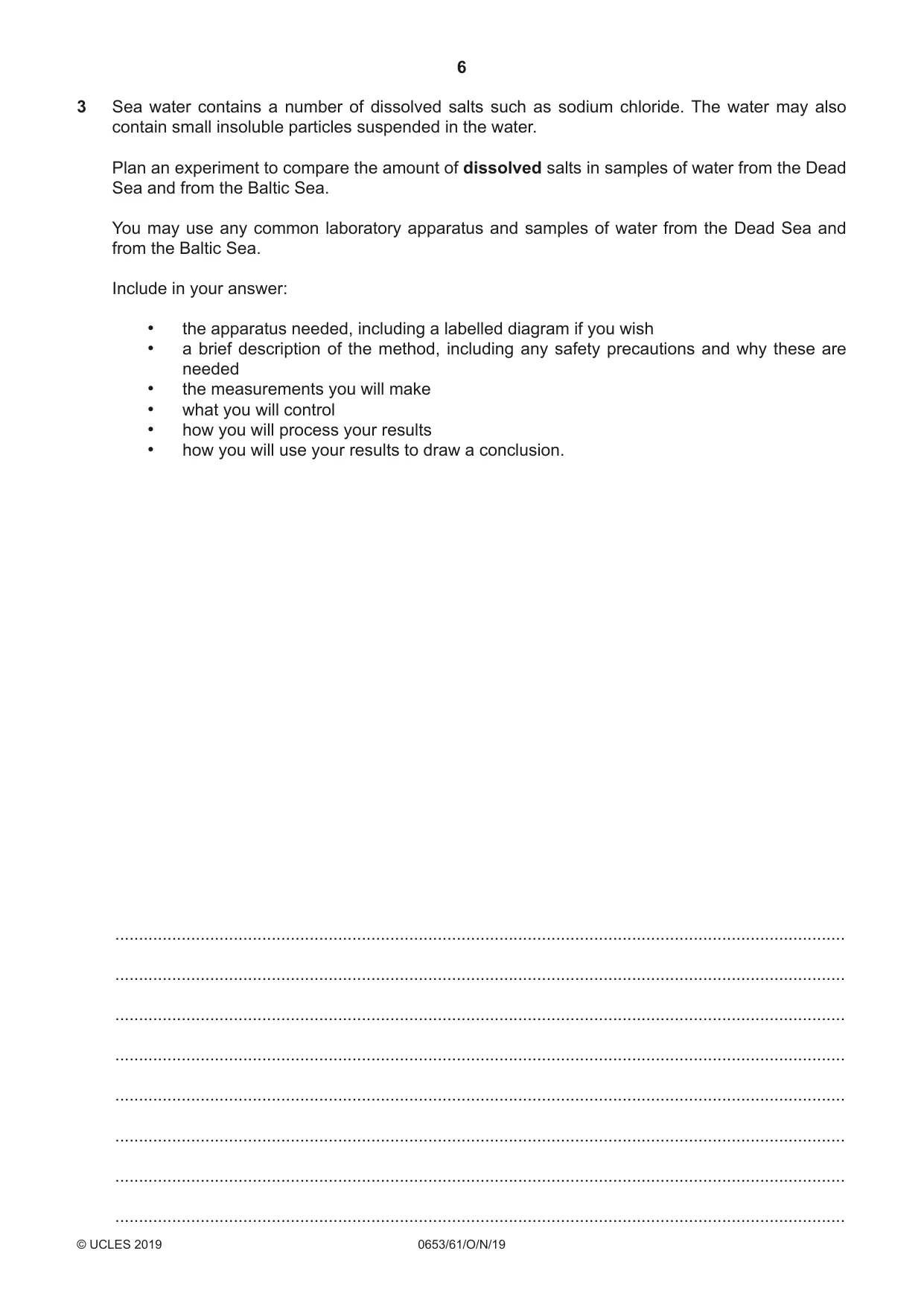 Cambridge IGCSE Science - Combined 0653 2019 Oct/Nov Paper 6 · Variant 1 question paper, page 6 of 12