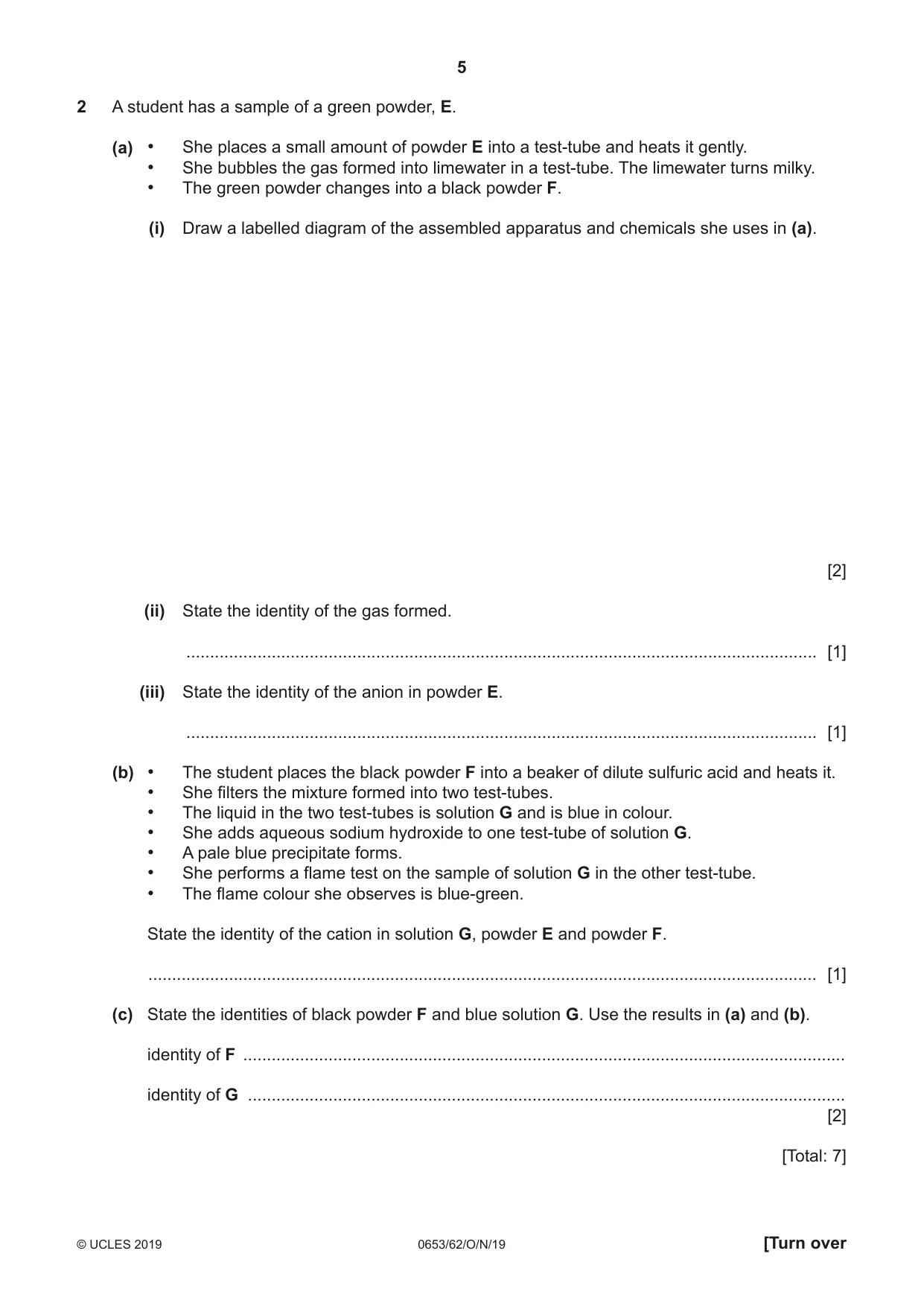 Cambridge IGCSE Science - Combined 0653 2019 Oct/Nov Paper 6 · Variant 2 question paper, page 5 of 12