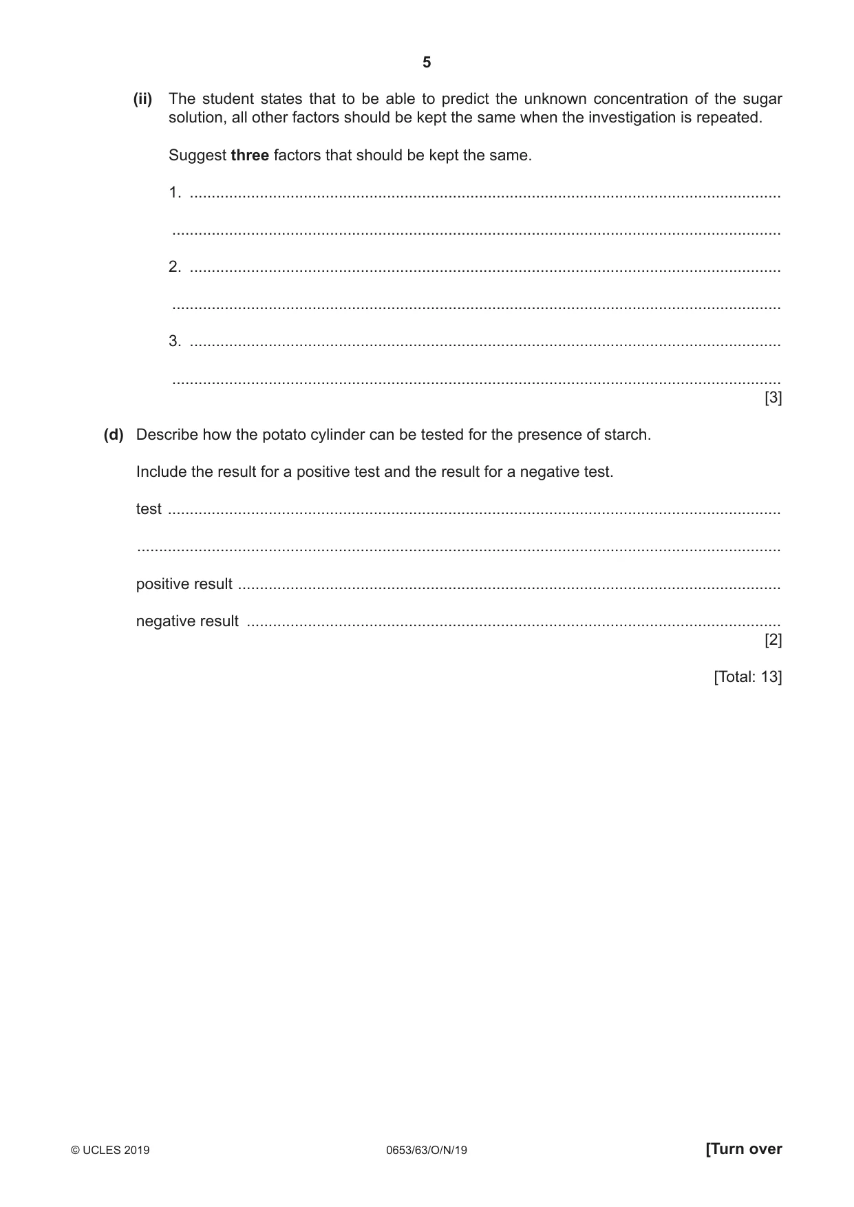 Cambridge IGCSE Science - Combined 0653 2019 Oct/Nov Paper 6 · Variant 3 question paper, page 5 of 16
