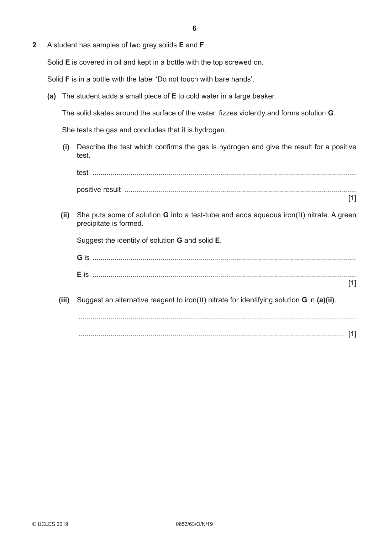 Cambridge IGCSE Science - Combined 0653 2019 Oct/Nov Paper 6 · Variant 3 question paper, page 6 of 16