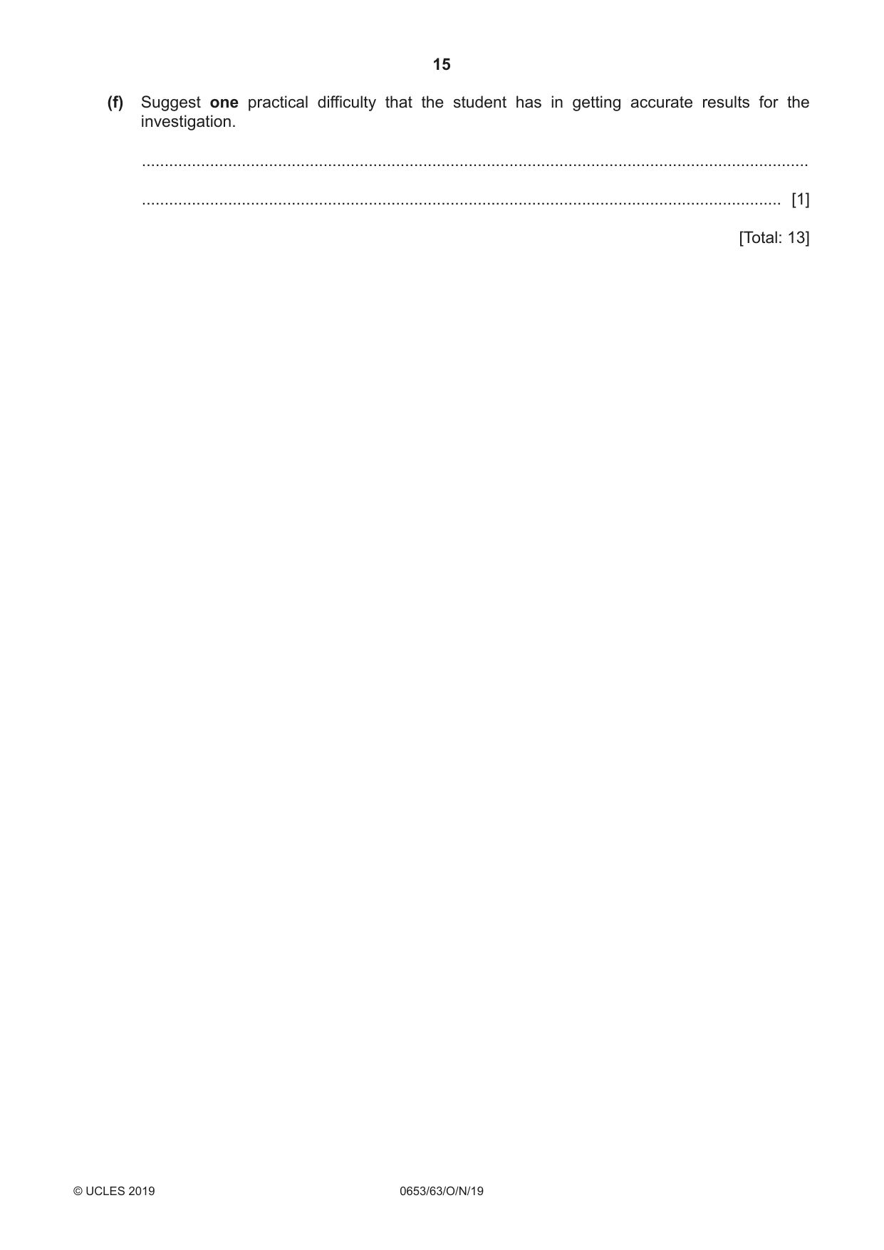 Cambridge IGCSE Science - Combined 0653 2019 Oct/Nov Paper 6 · Variant 3 question paper, page 15 of 16